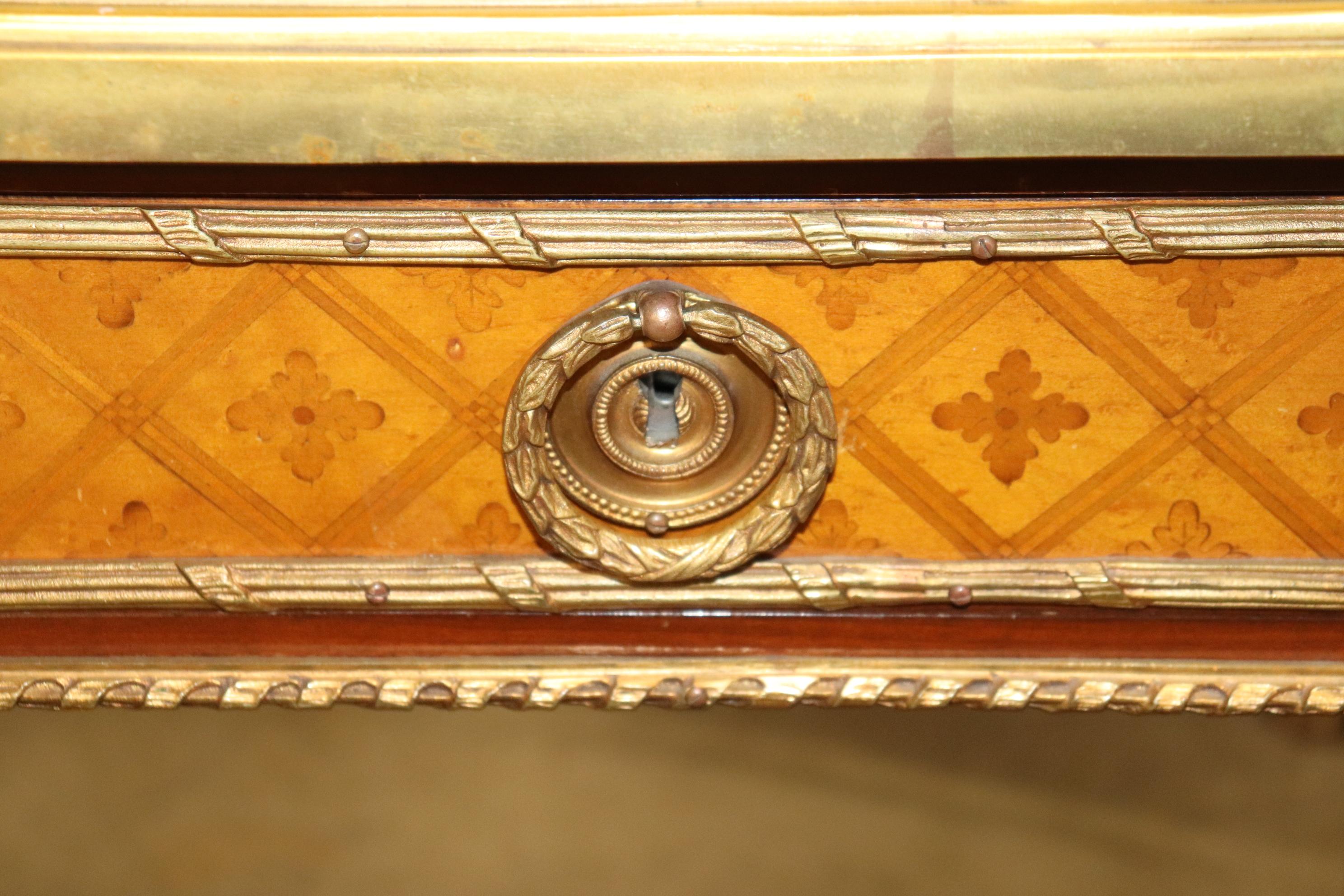 French Bronze Mounted Leather Top Inlaid Kingwood Directoire Bureau Plat Writing Desk