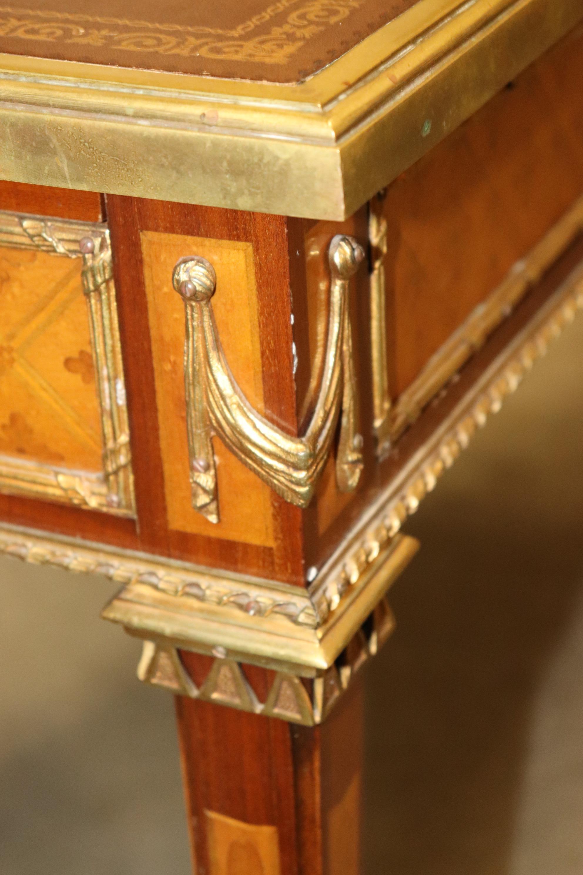 Bronze Mounted Leather Top Inlaid Kingwood Directoire Bureau Plat Writing Desk In Good Condition In Swedesboro, NJ