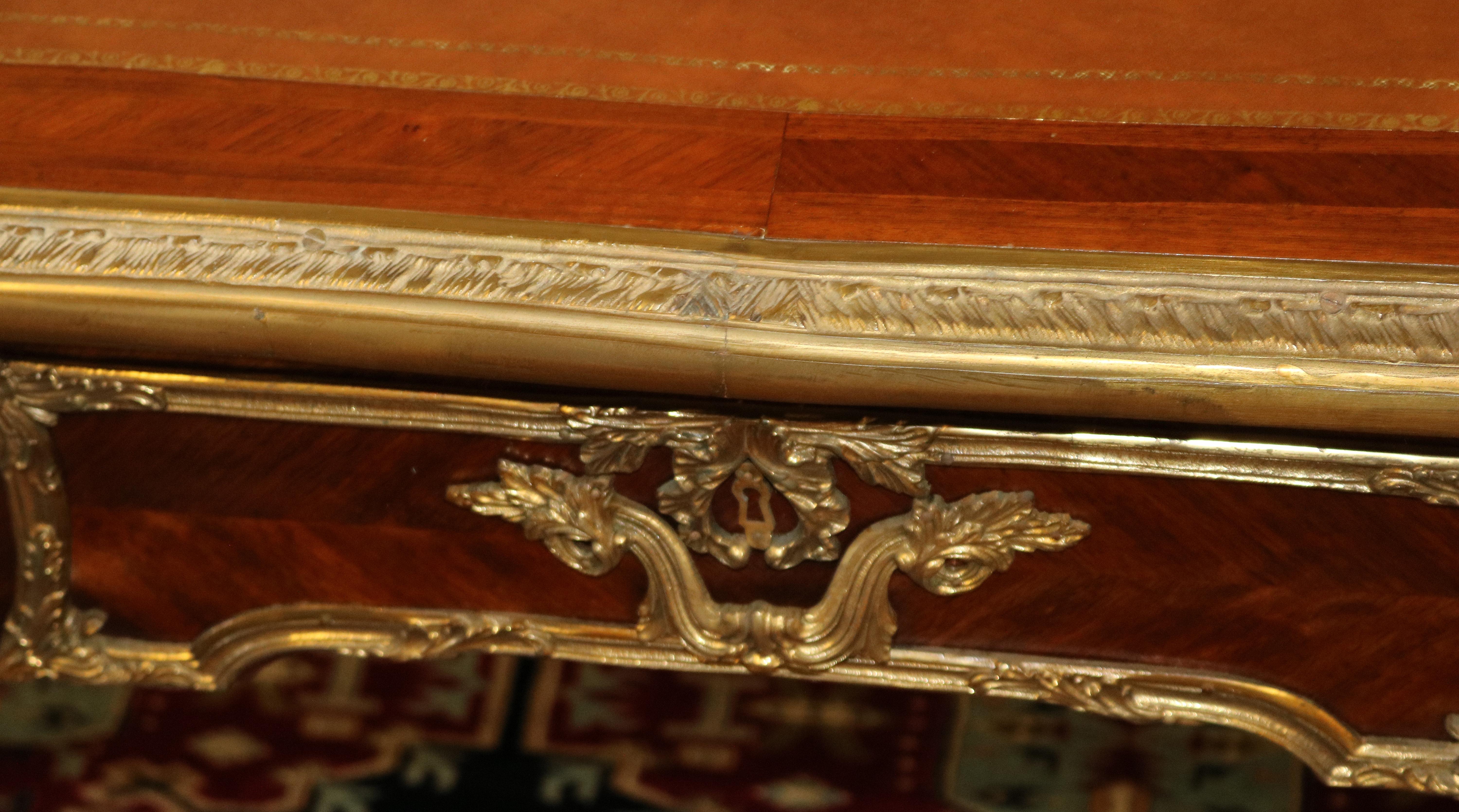 Bronze Mounted Louis XV French Style Kingwood Writing Desk Bureau Plat For Sale 9