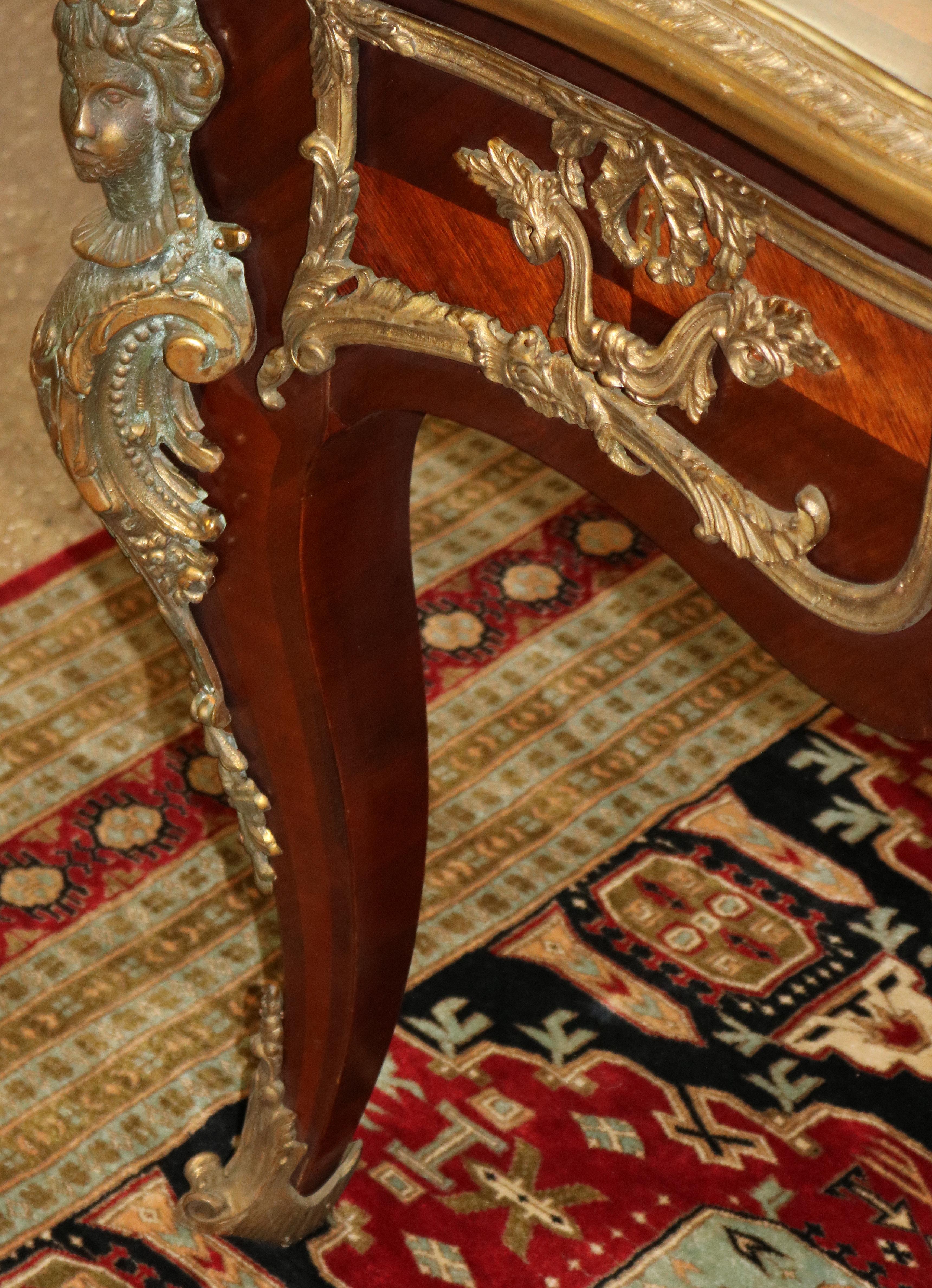 Bronze Mounted Louis XV French Style Kingwood Writing Desk Bureau Plat For Sale 10