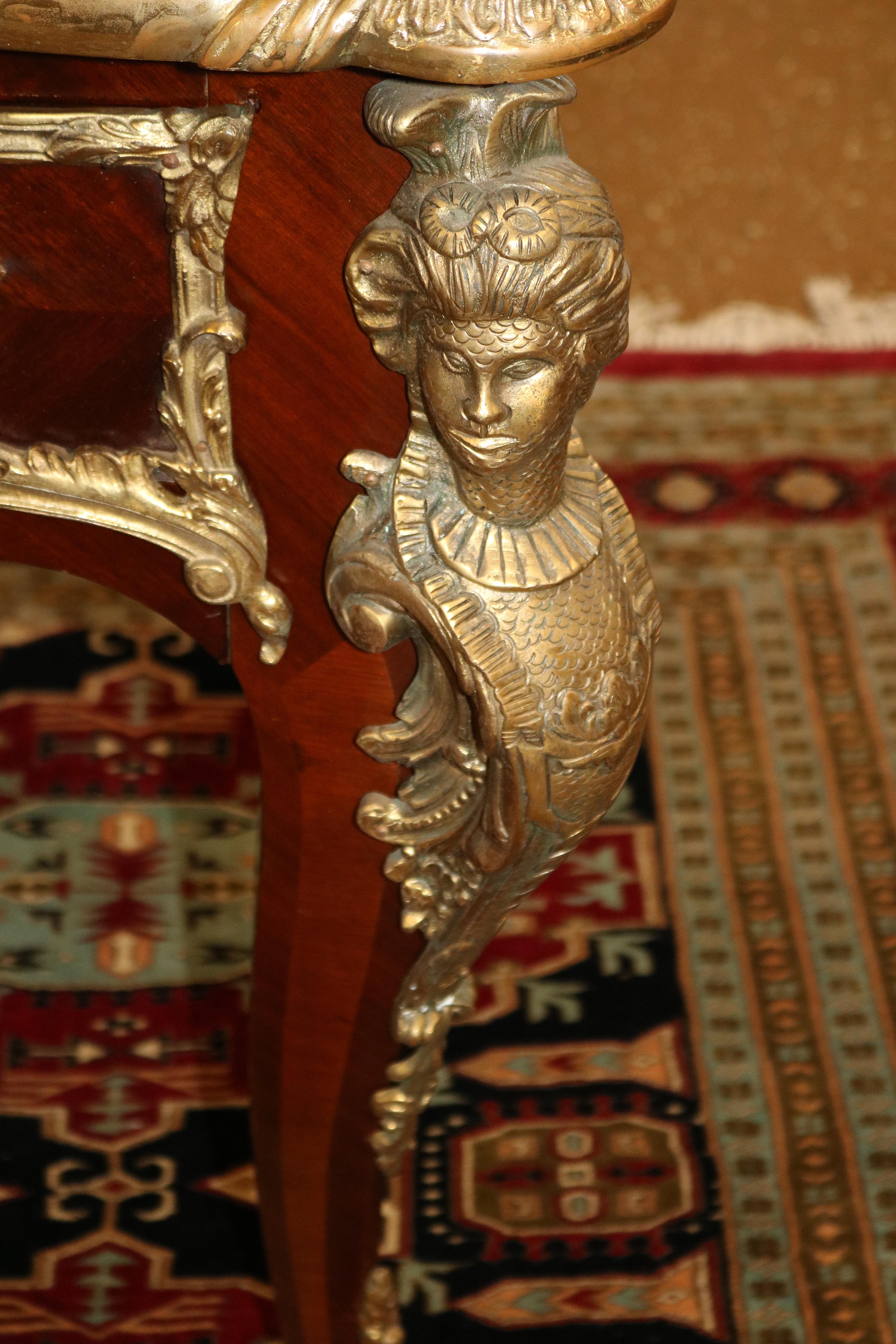 Bronze Mounted Louis XV French Style Kingwood Writing Desk Bureau Plat For Sale 12