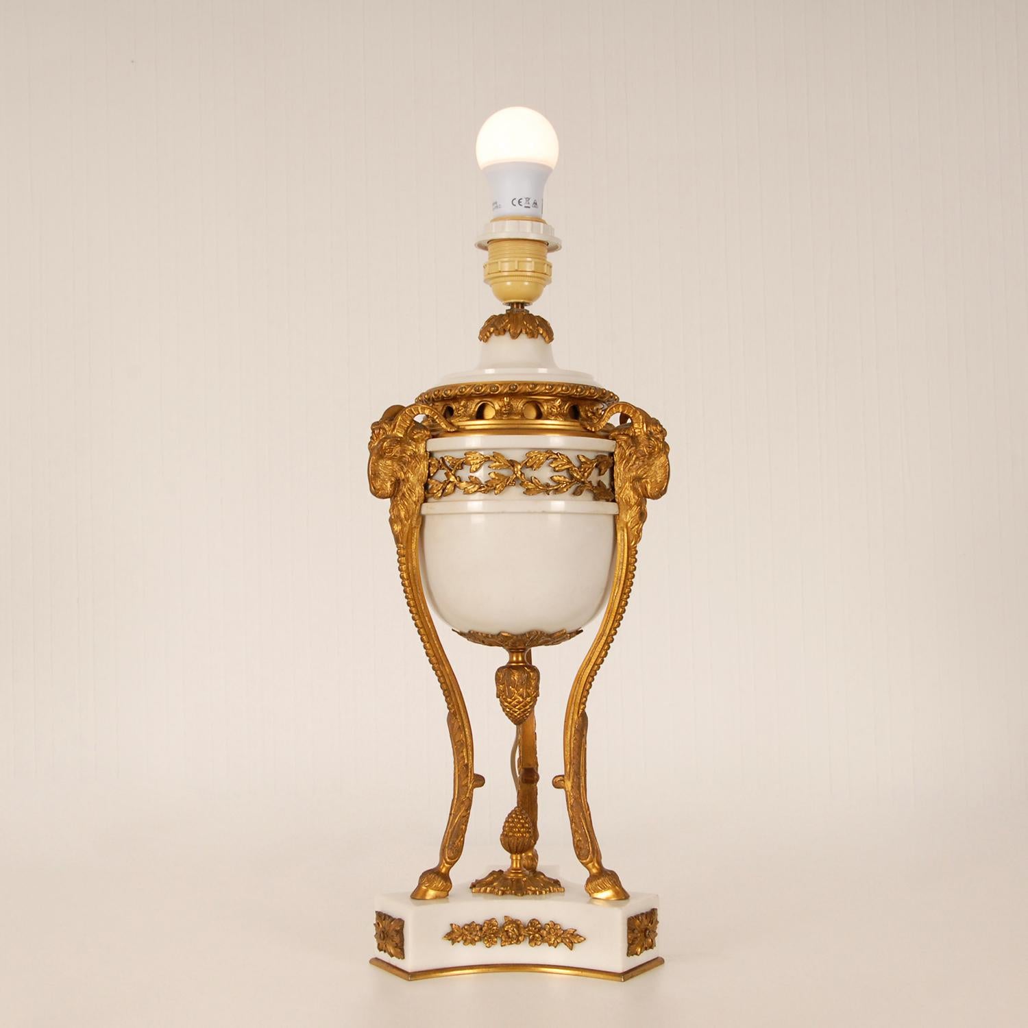 Napoleon III Victorian Gold Gilded Bronze Table Lamp White Carrara Marble Athenian Lamp