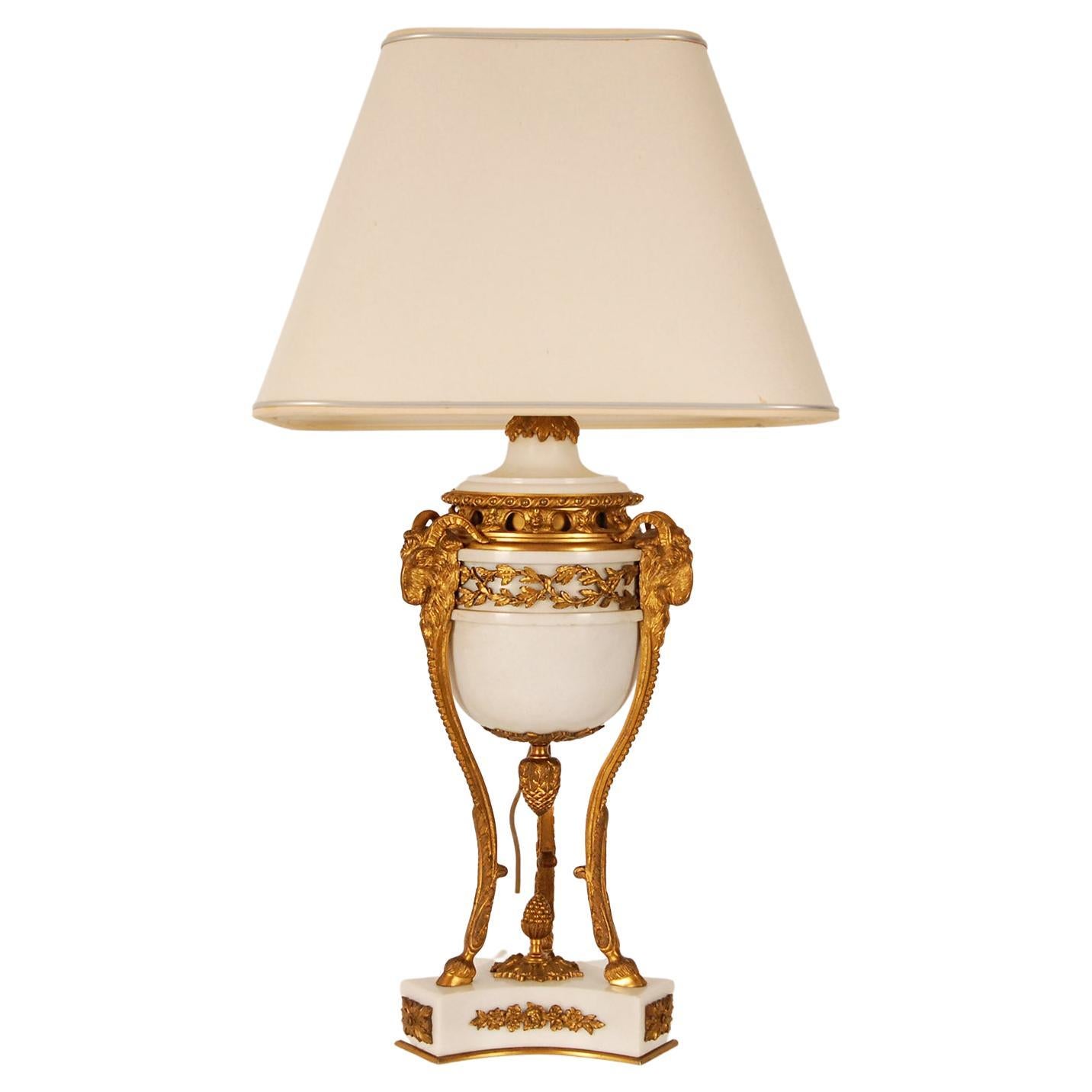 Victorian Gold Gilded Bronze Table Lamp White Carrara Marble Athenian Lamp