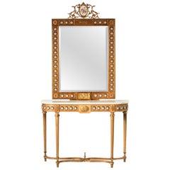 Bronze Mounted Marble-Top Console Table and Mirror