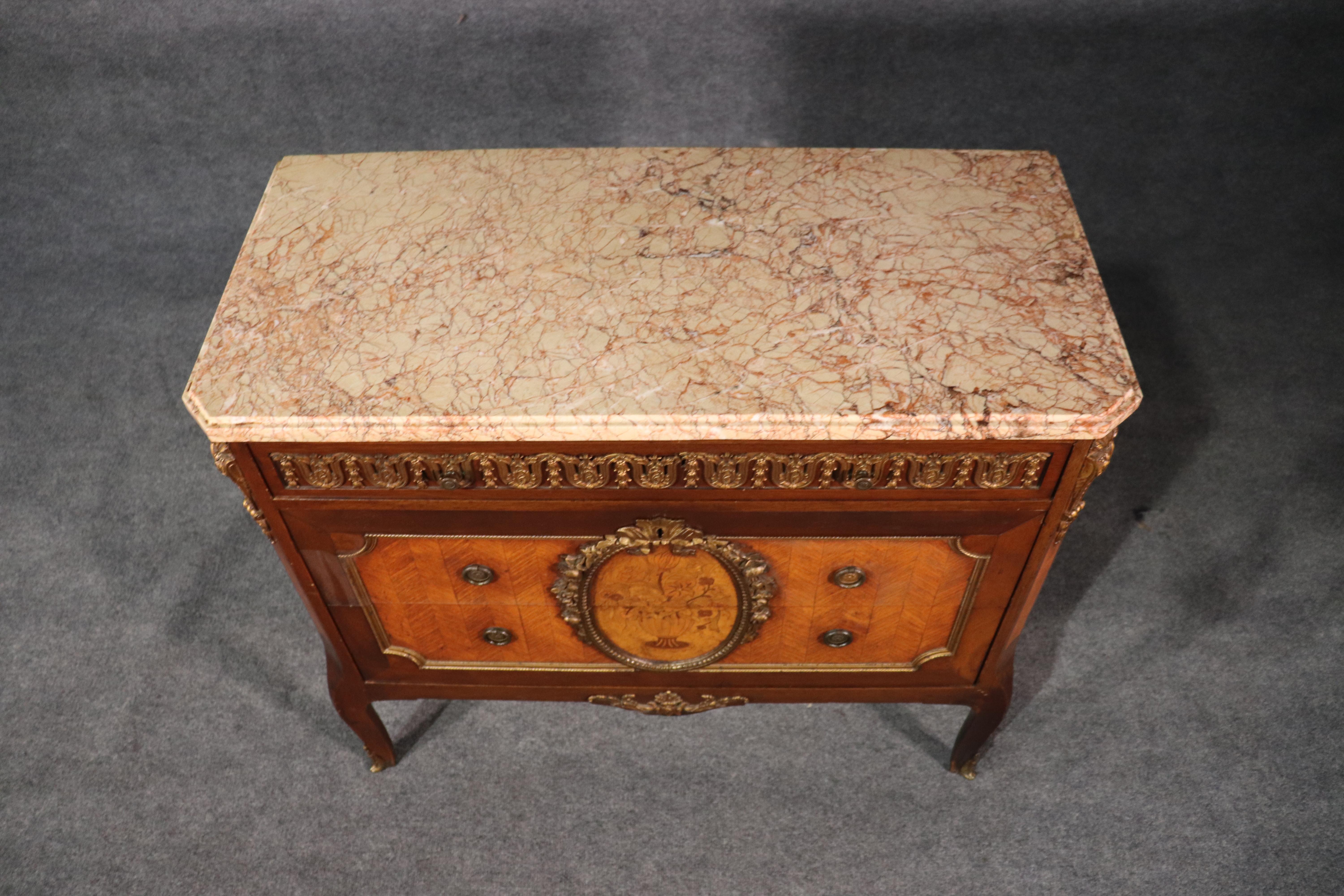 Bronze Mounted Marble-Top French Satinwood Walnut Louis XV Commode Cabinet 6