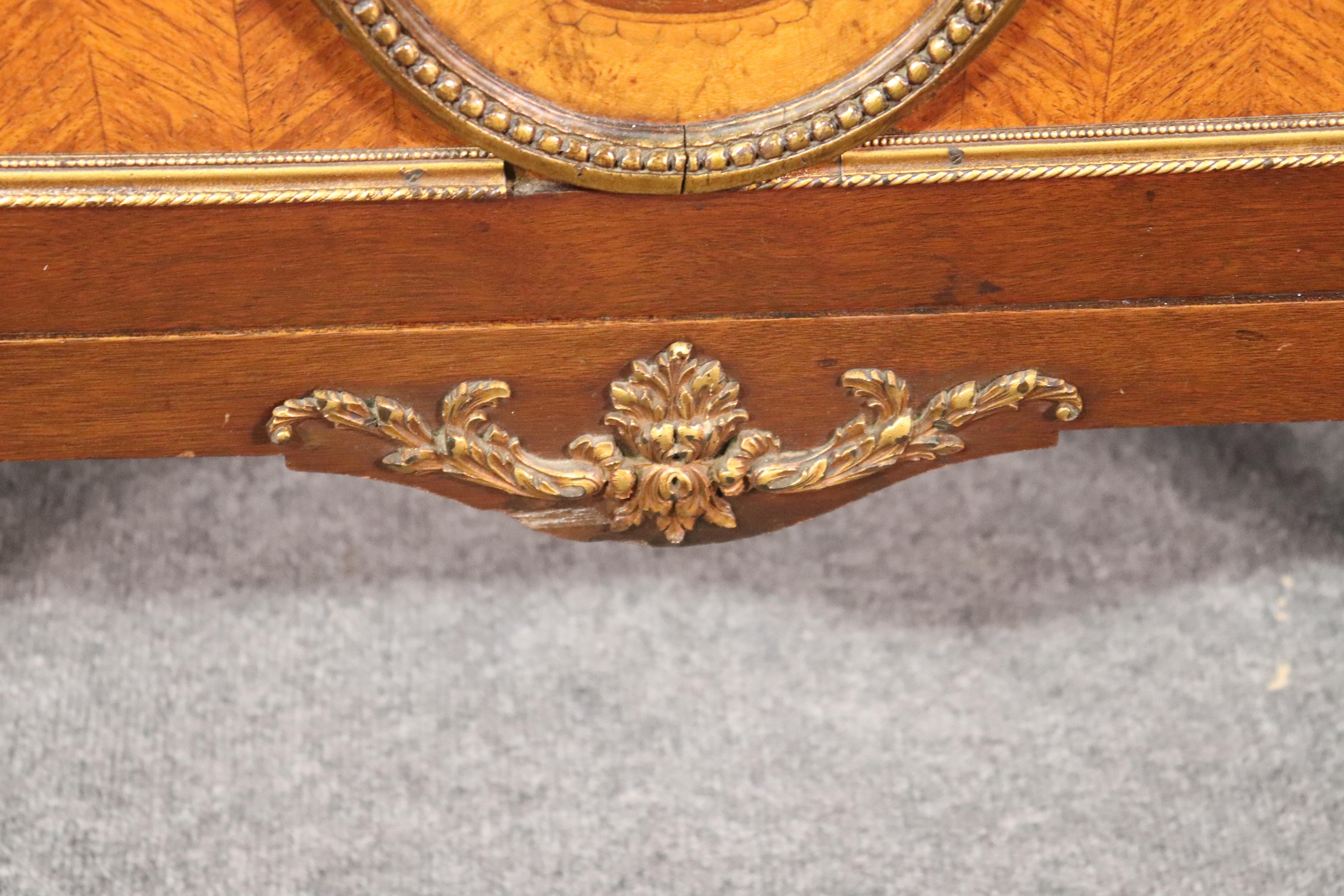 Bronze Mounted Marble-Top French Satinwood Walnut Louis XV Commode Cabinet 7