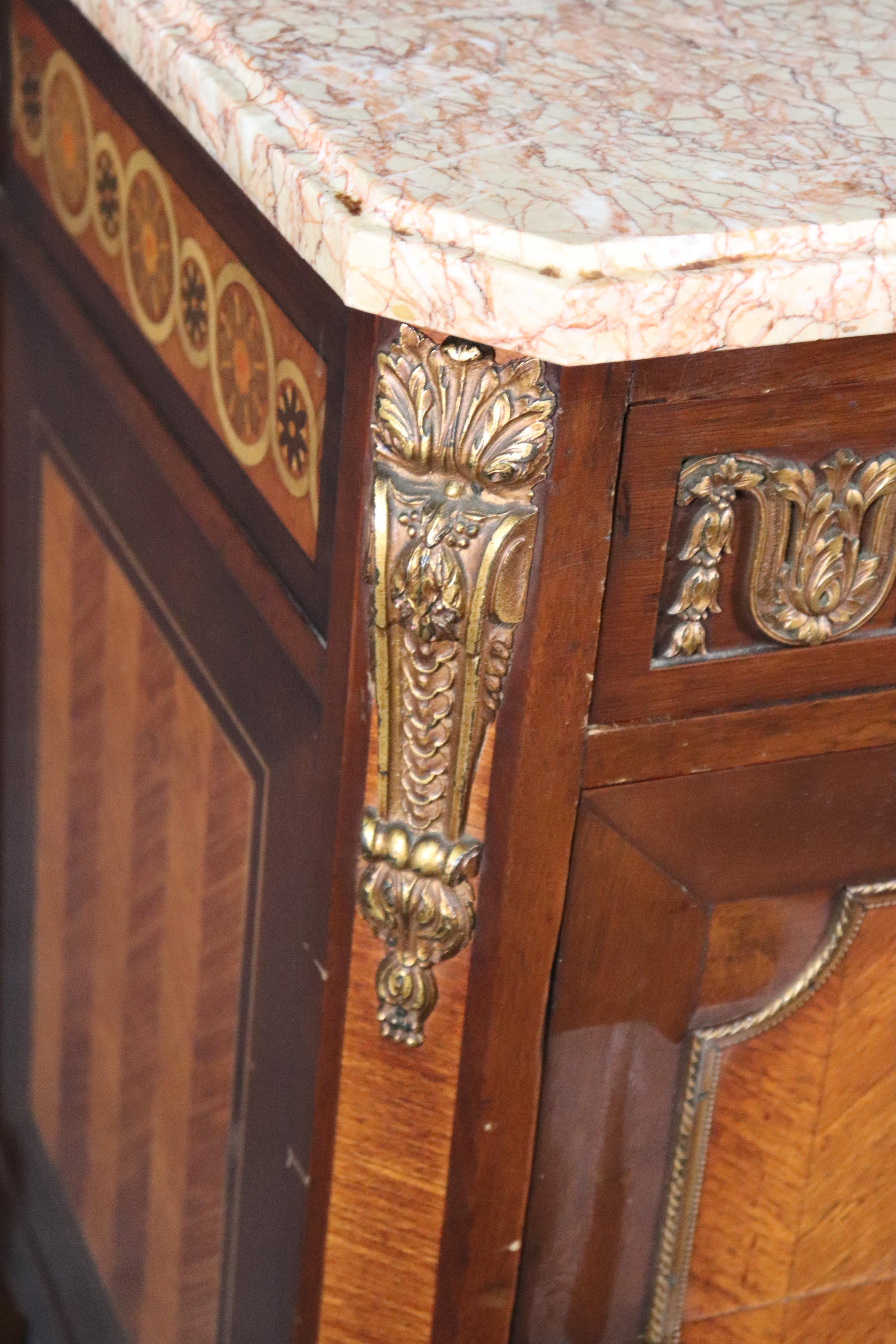 Bronze Mounted Marble-Top French Satinwood Walnut Louis XV Commode Cabinet 8