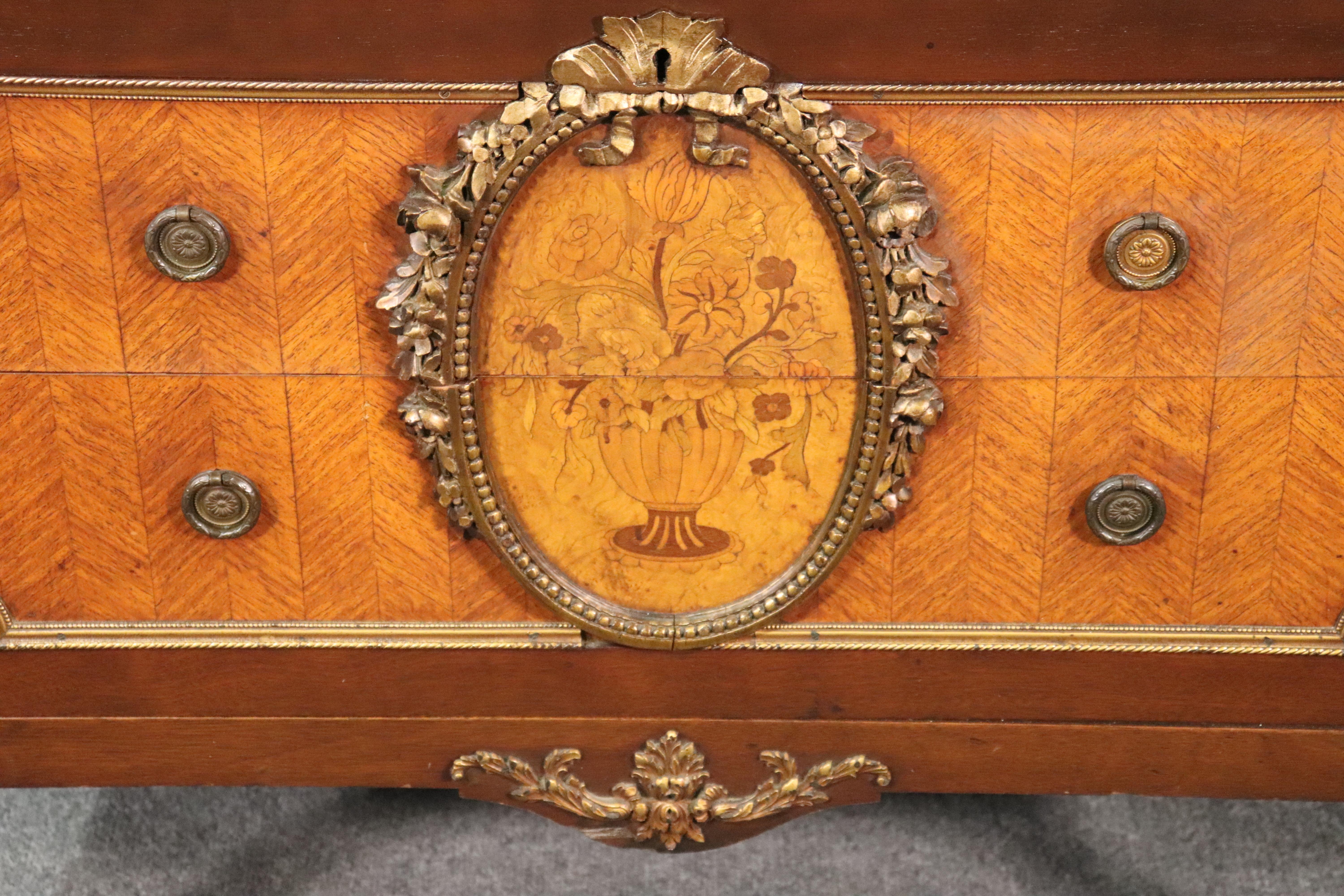 Bronze Mounted Marble-Top French Satinwood Walnut Louis XV Commode Cabinet 2
