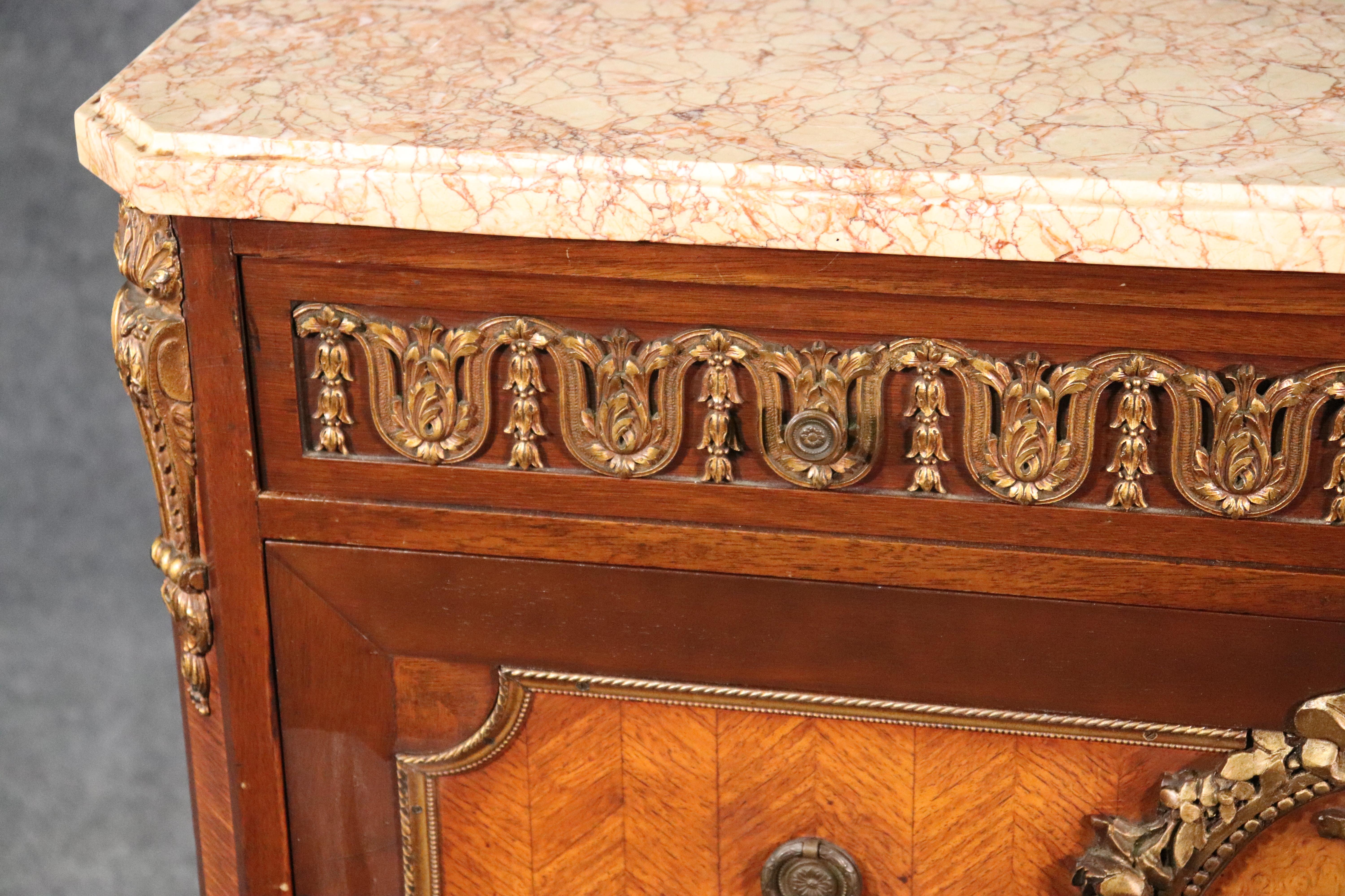 Bronze Mounted Marble-Top French Satinwood Walnut Louis XV Commode Cabinet 3