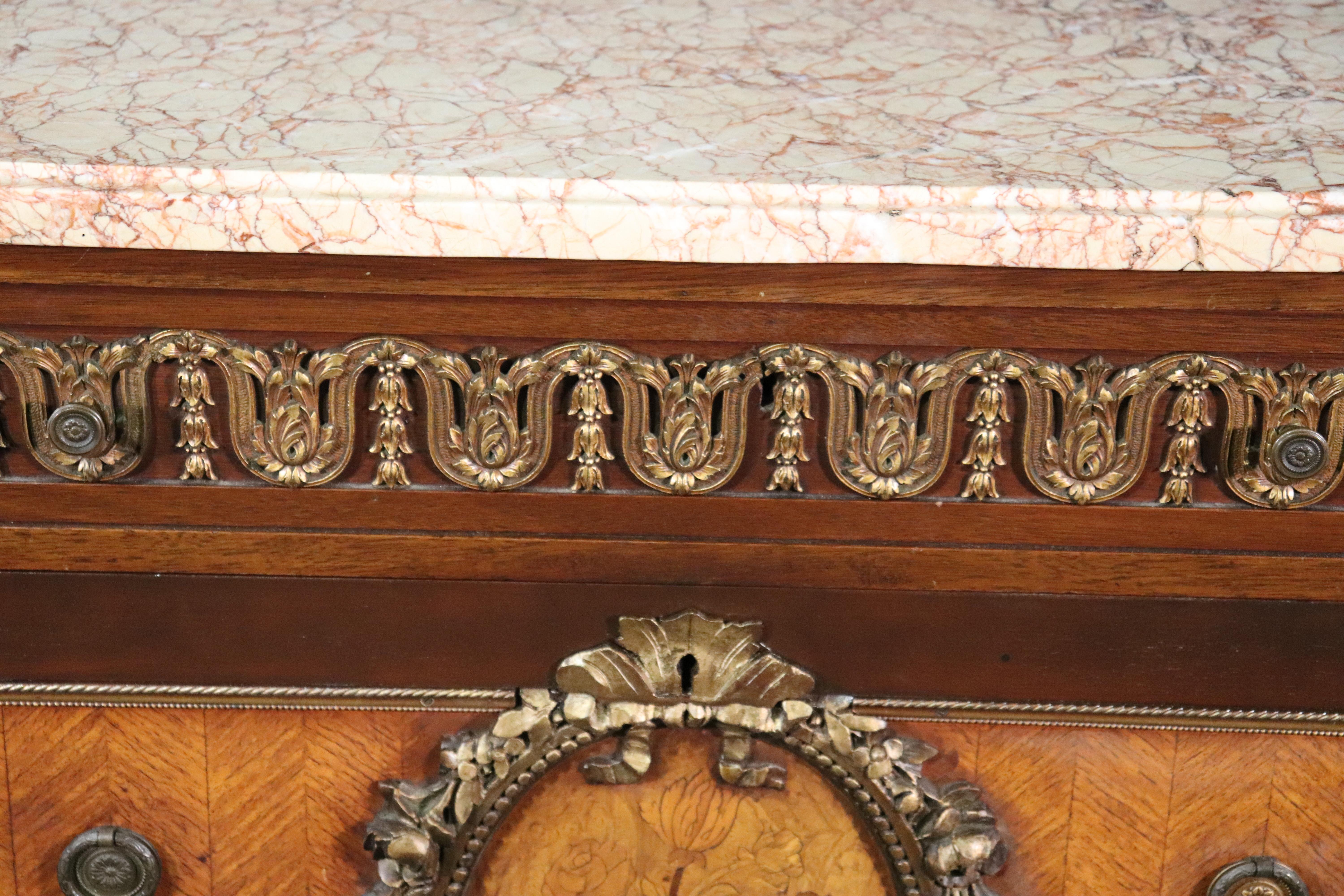 Bronze Mounted Marble-Top French Satinwood Walnut Louis XV Commode Cabinet 4