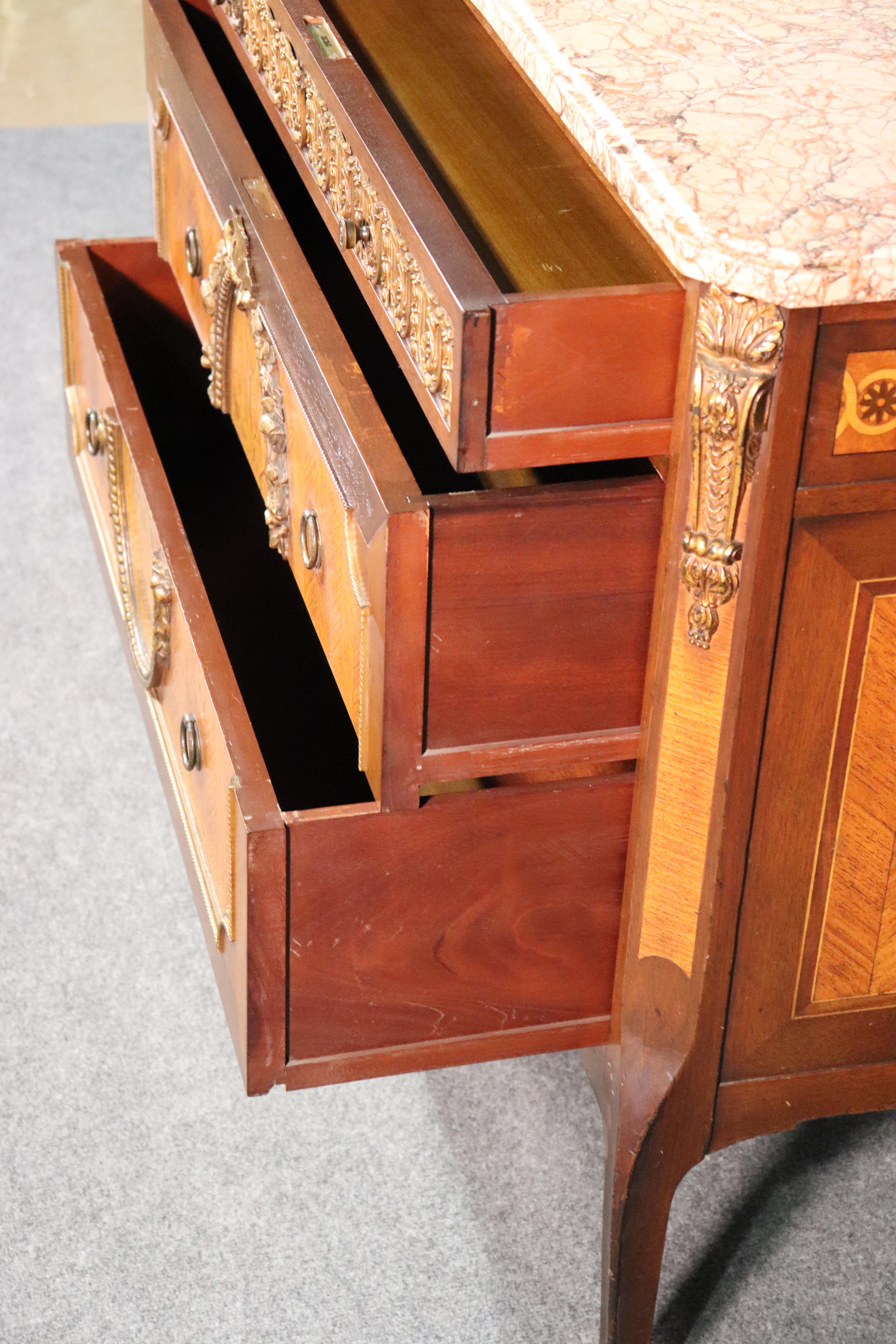 Bronze Mounted Marble-Top French Satinwood Walnut Louis XV Commode Cabinet 5