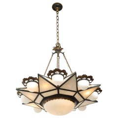 Antique Bronze-Mounted Moorish Style Ceiling Fixture by E.F. Caldwell