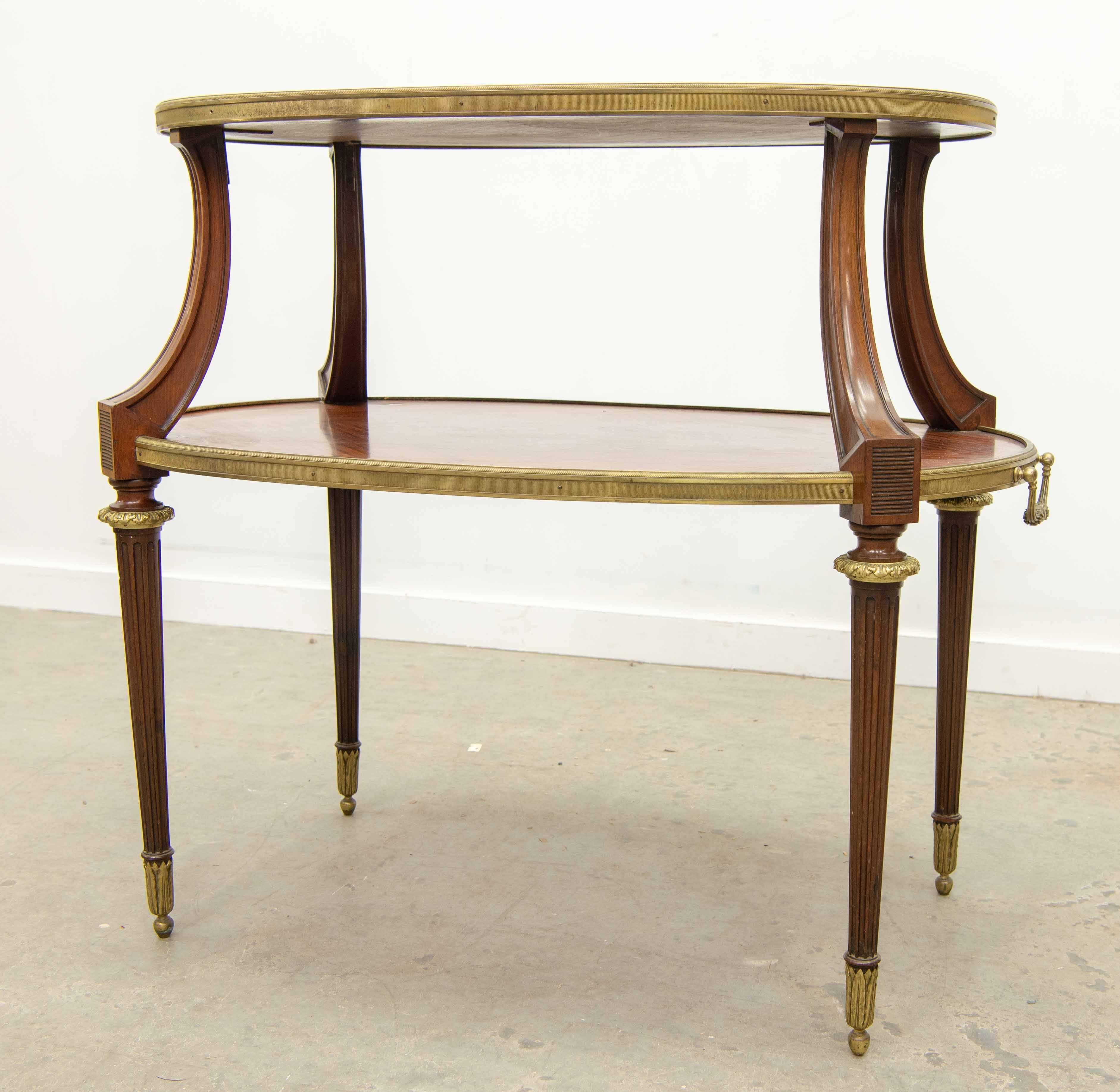 French Bronze-Mounted Napoleon Three Two-Tier Side Table, with Marquetry For Sale