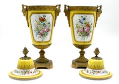 Bronze Mounted Porcelain Pair Covered Urns