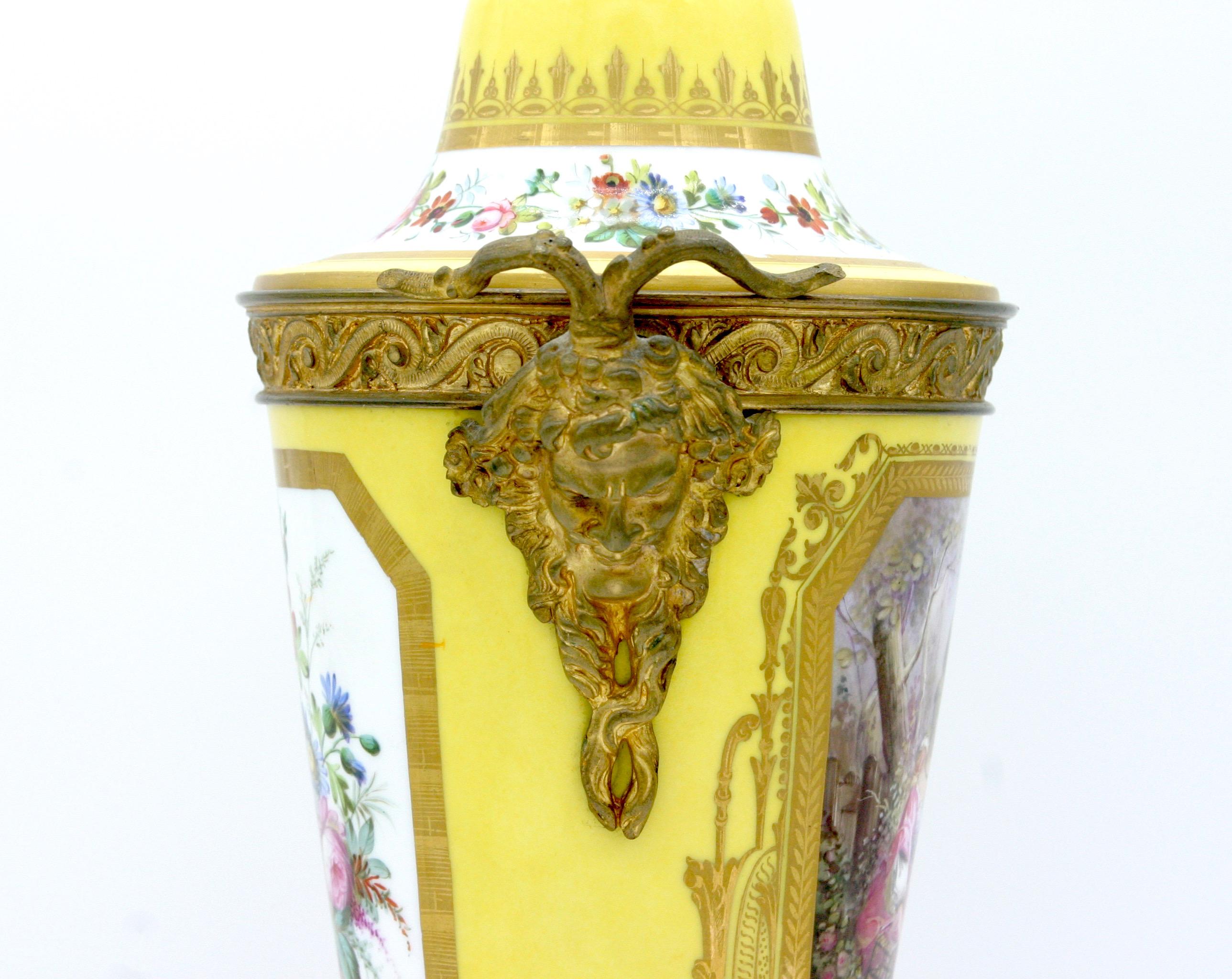 Bronze Mounted Porcelain Pair Covered Urns For Sale 2