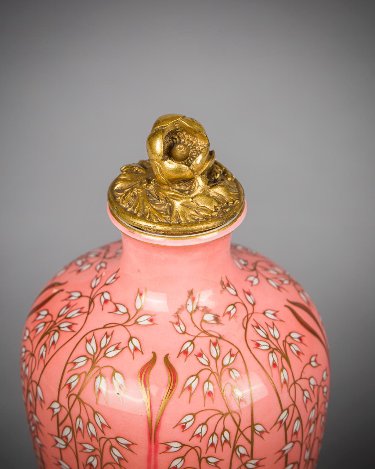 French Bronze Mounted Sevres Art Nouveau Porcelain Vase, Dated 1900 For Sale