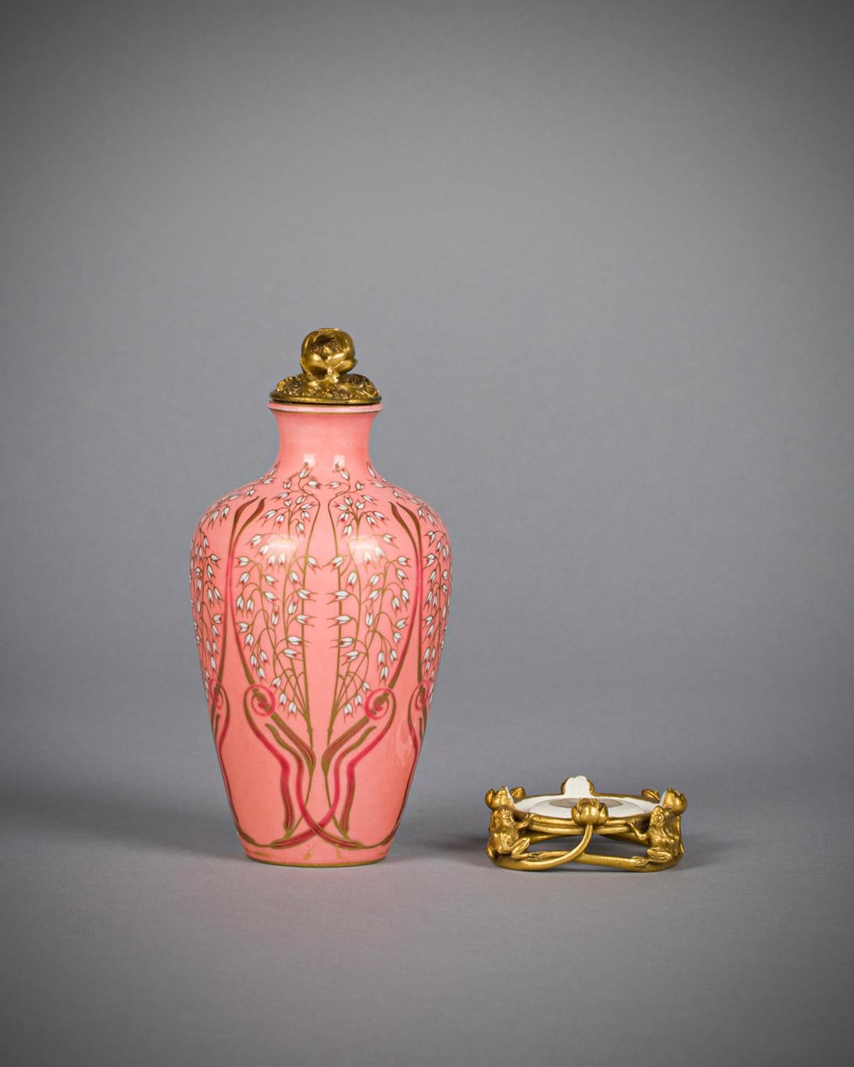 Bronze Mounted Sevres Art Nouveau Porcelain Vase, Dated 1900 In Good Condition For Sale In New York, NY