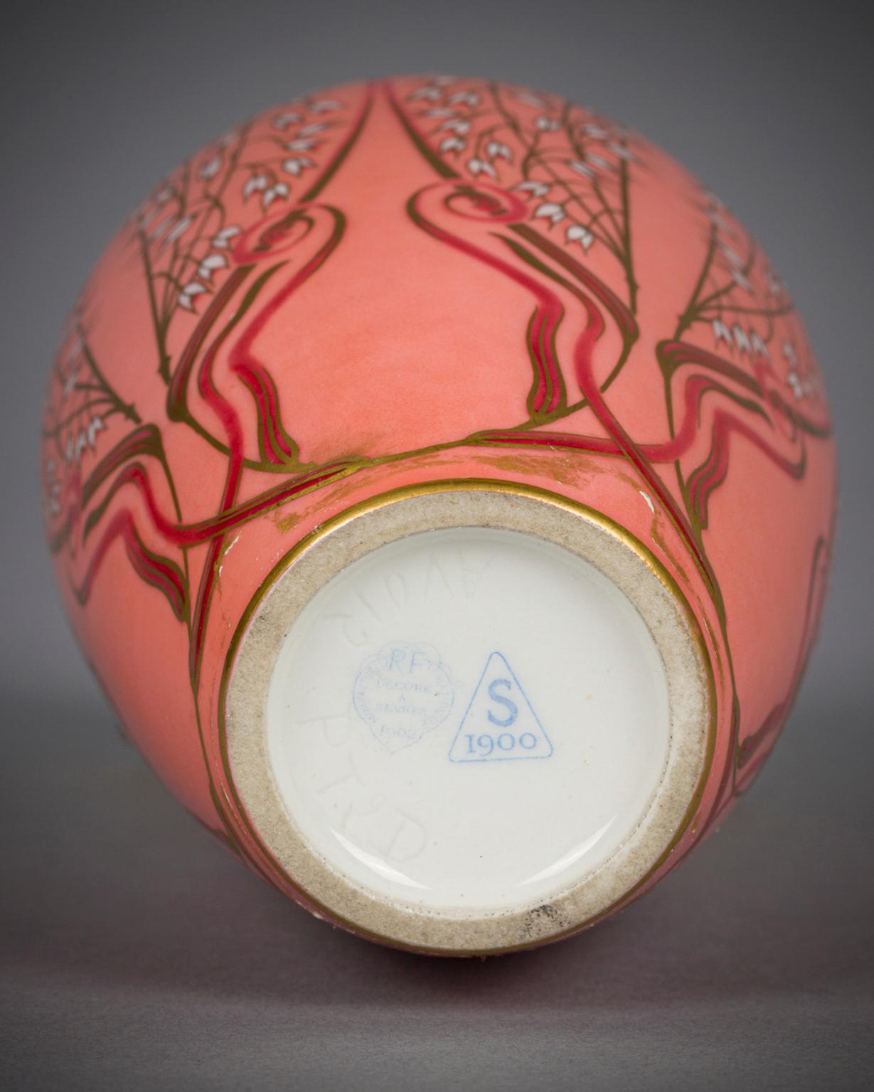 Bronze Mounted Sevres Art Nouveau Porcelain Vase, Dated 1900 For Sale 1