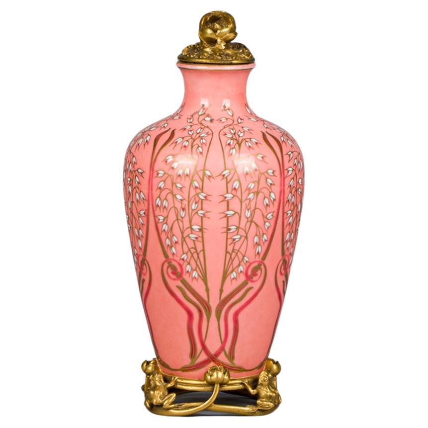 Bronze Mounted Sevres Art Nouveau Porcelain Vase, Dated 1900 For Sale