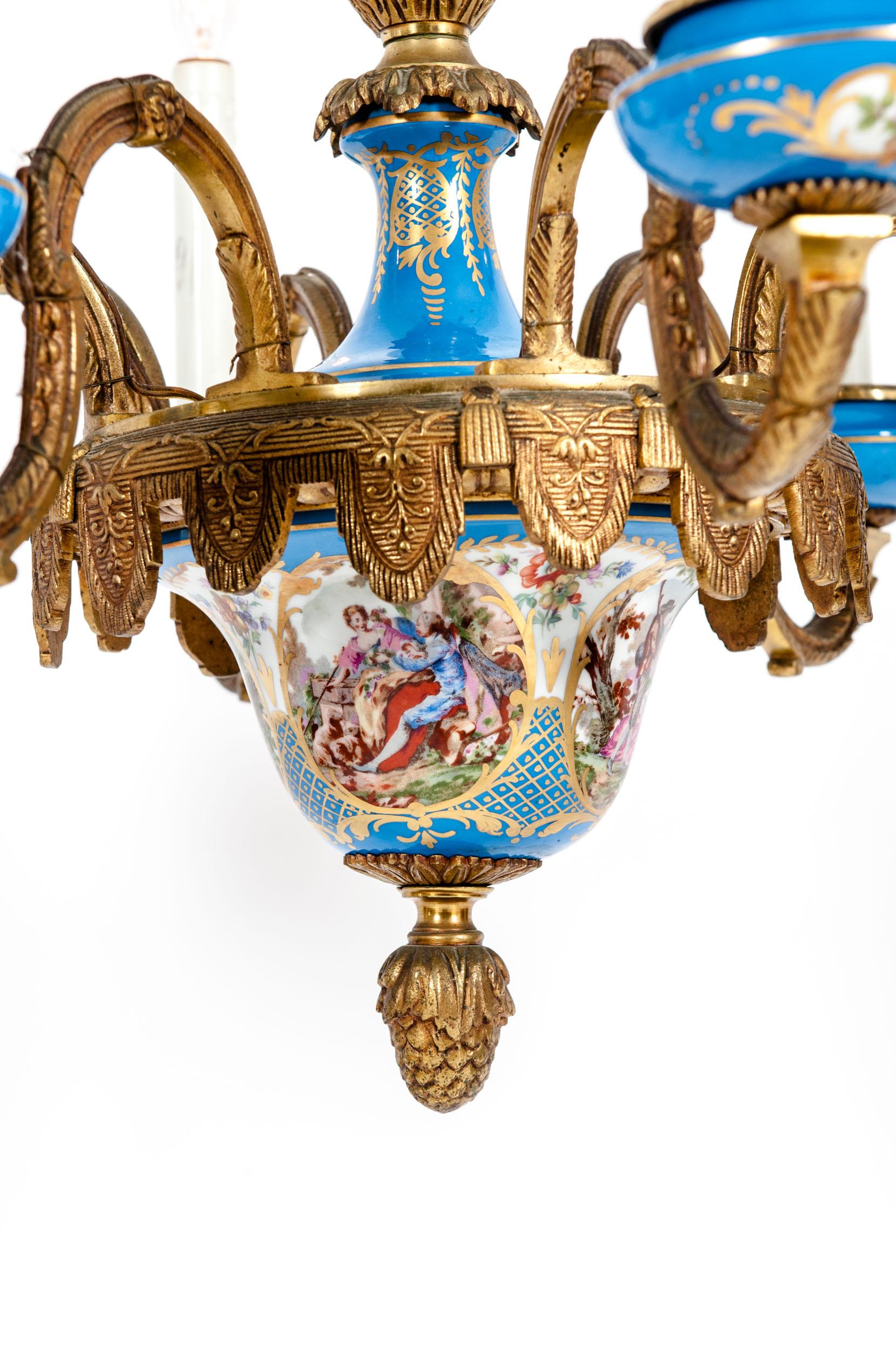 Bronze Mounted / Sevres Porcelain Seven Arm Chandelier  5