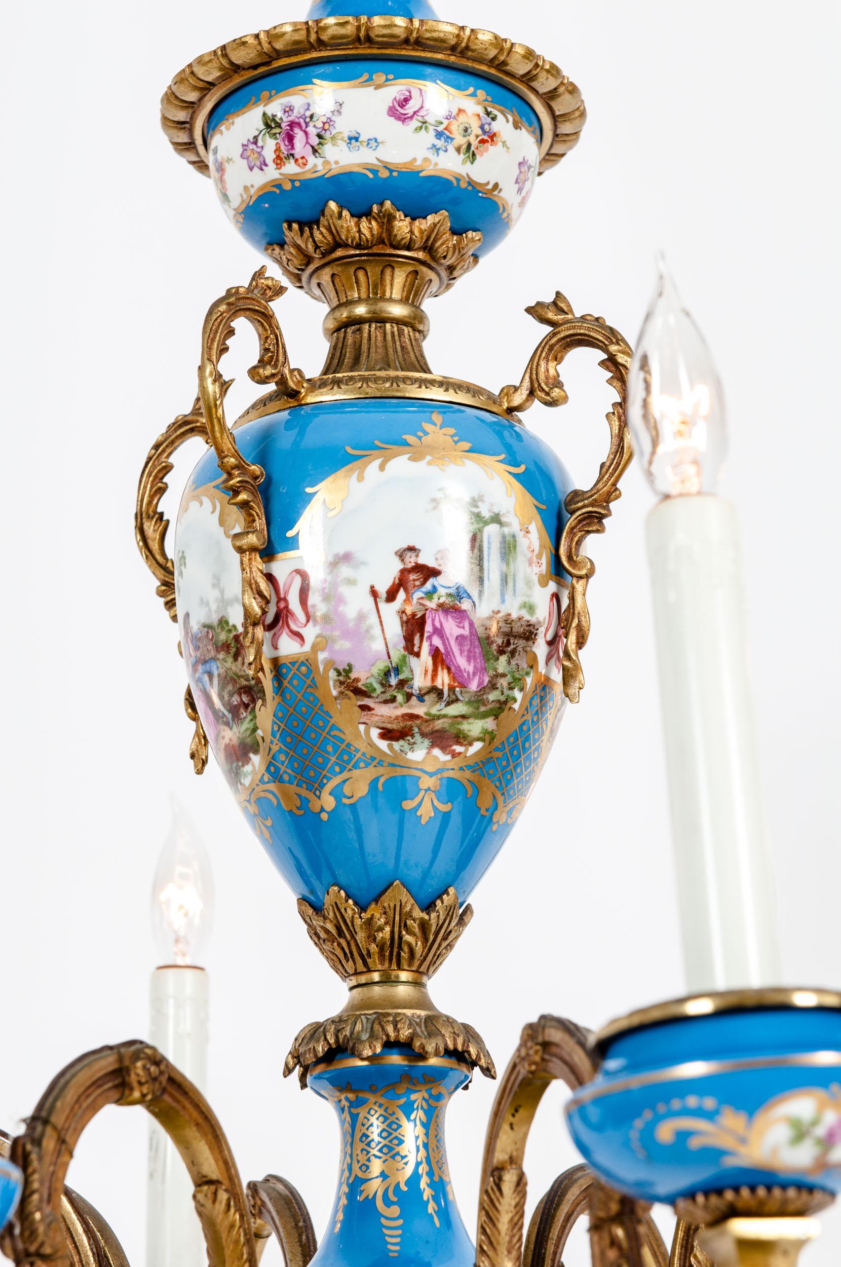 Bronze Mounted / Sevres Porcelain Seven Arm Chandelier 6