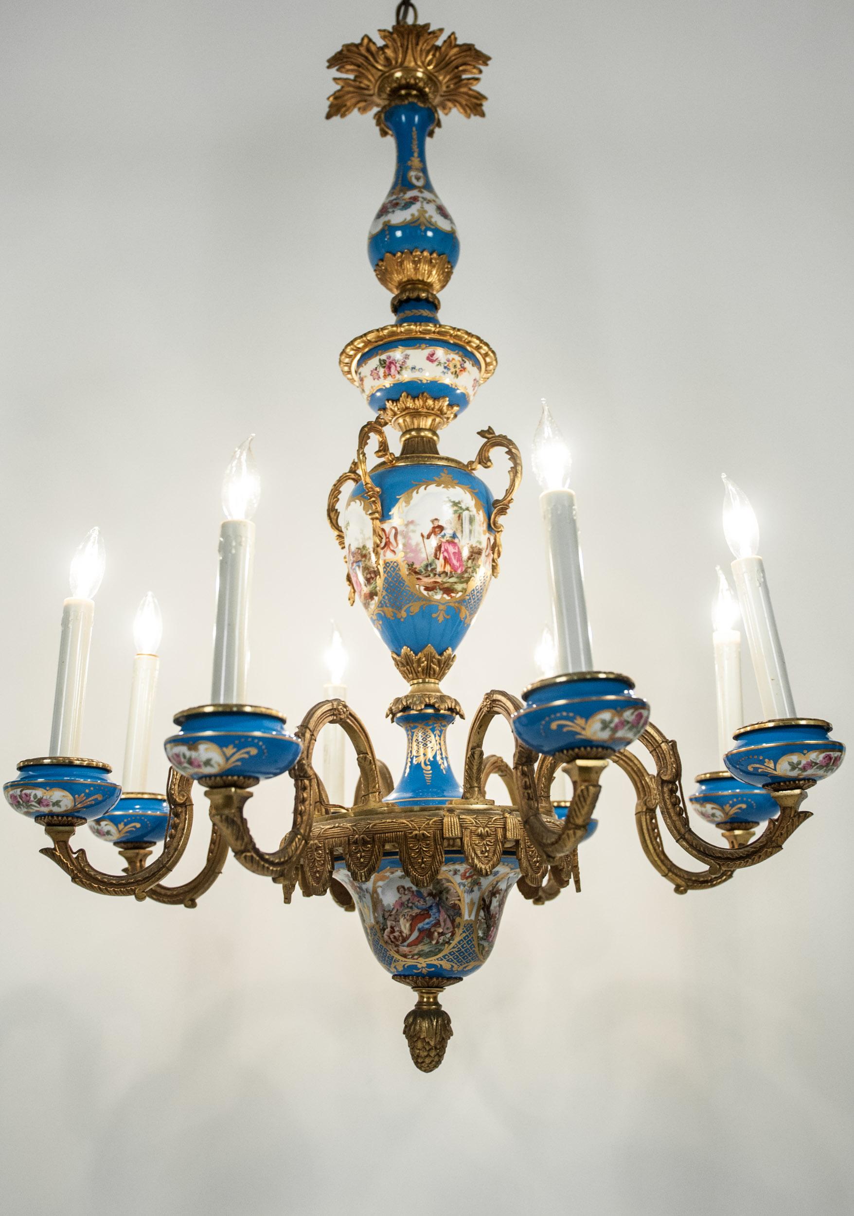 Bronze Mounted / Sevres Porcelain Seven Arm Chandelier 1