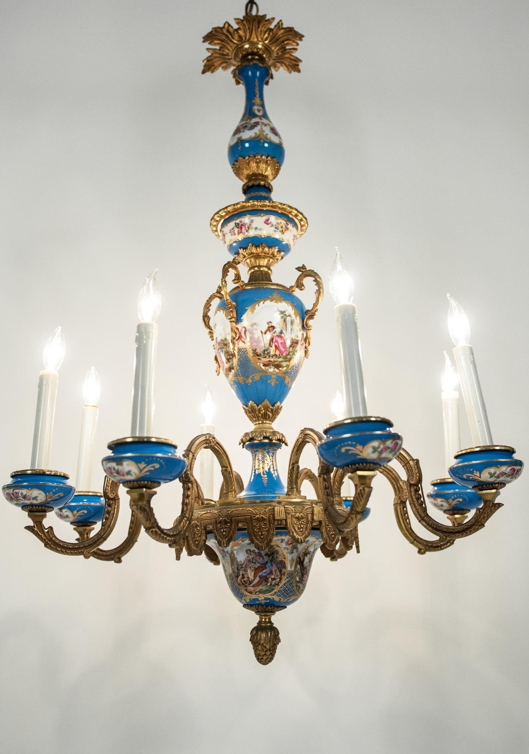 Bronze Mounted / Sevres Porcelain Seven Arm Chandelier  1