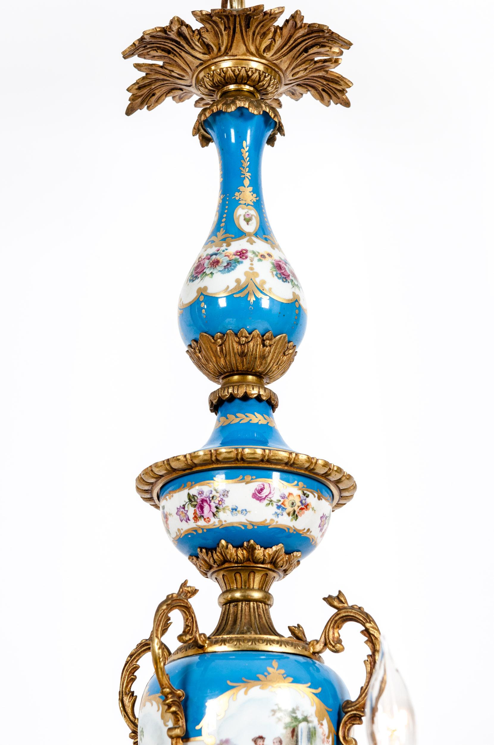 Bronze Mounted / Sevres Porcelain Seven Arm Chandelier  2