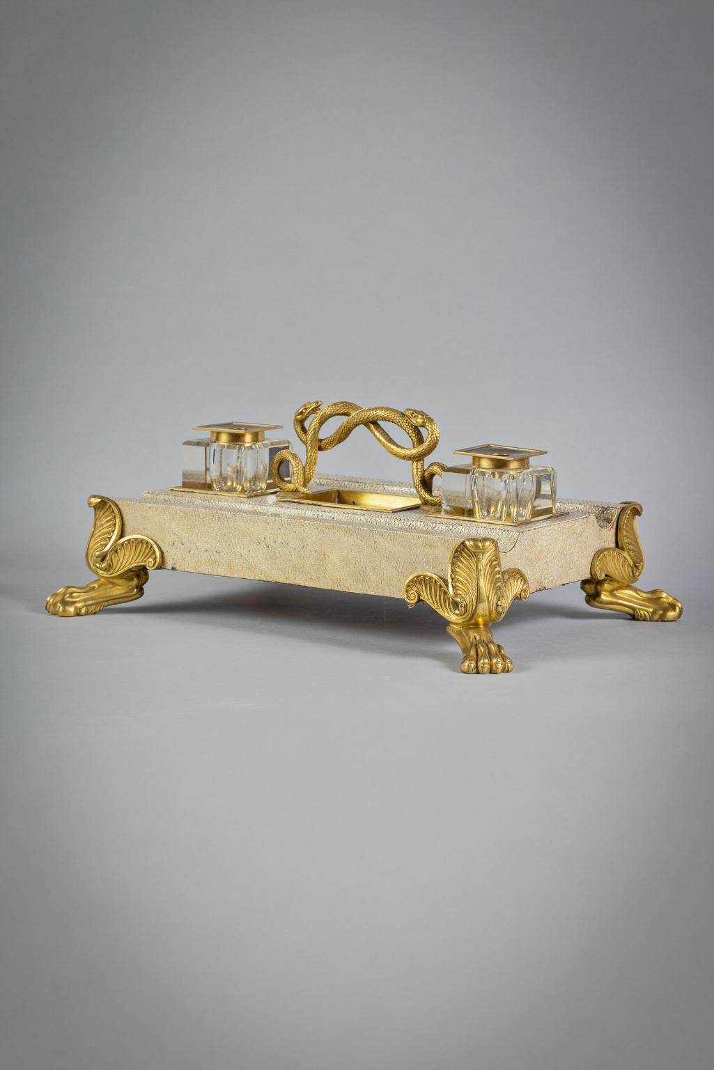 Bronze Mounted Shagreen Inkstand, English, circa 1820 In Good Condition For Sale In New York, NY
