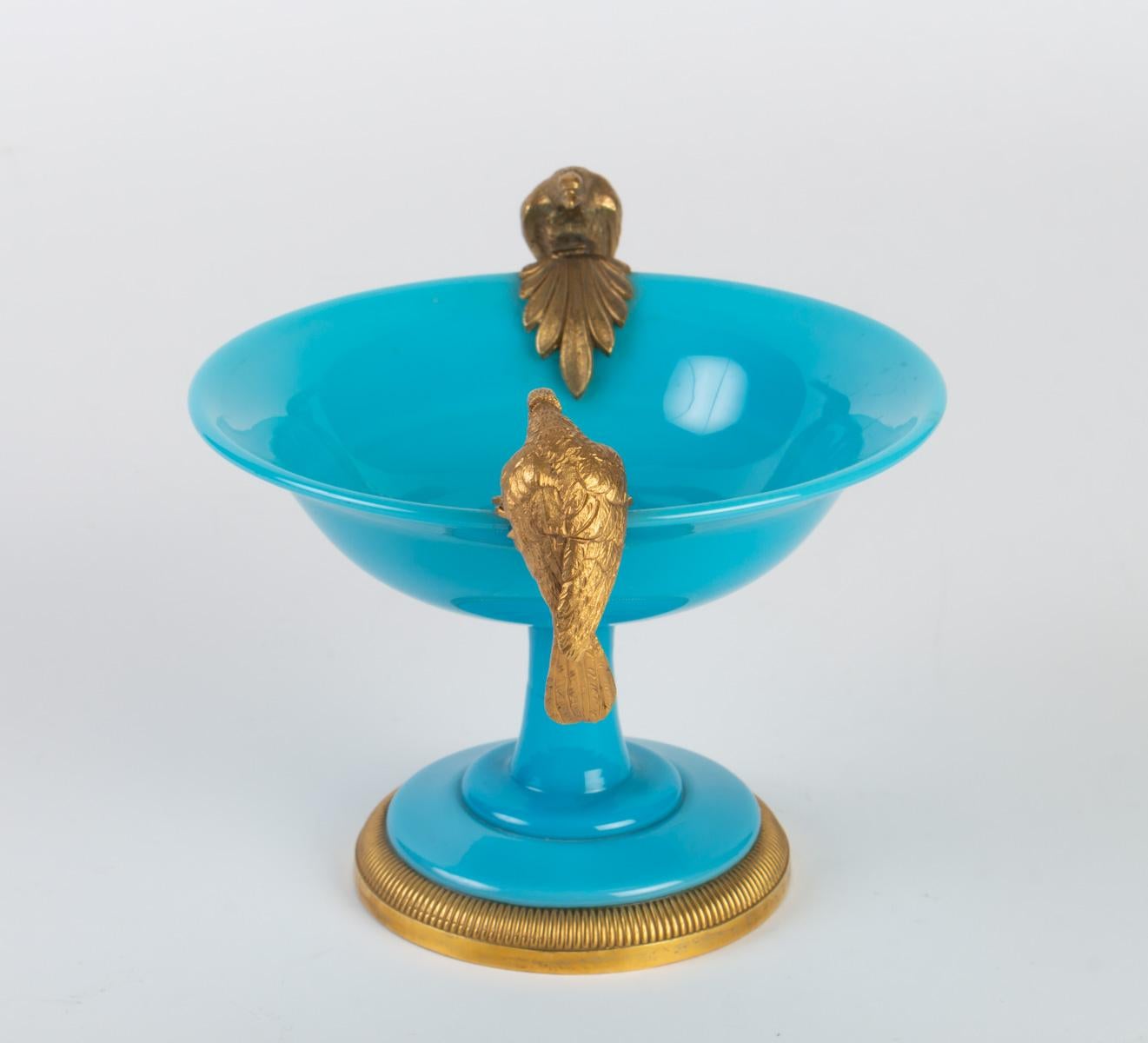 Bronze Mounted Turquoise Blue Opaline Cup In Good Condition In Saint-Ouen, FR