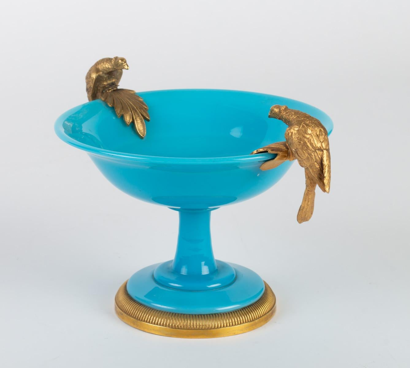 Mid-19th Century Bronze Mounted Turquoise Blue Opaline Cup