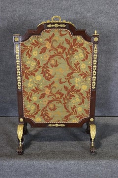 Bronze Mounted Upholstered French Carved Belle Epoque Firescreen Circa 1880s