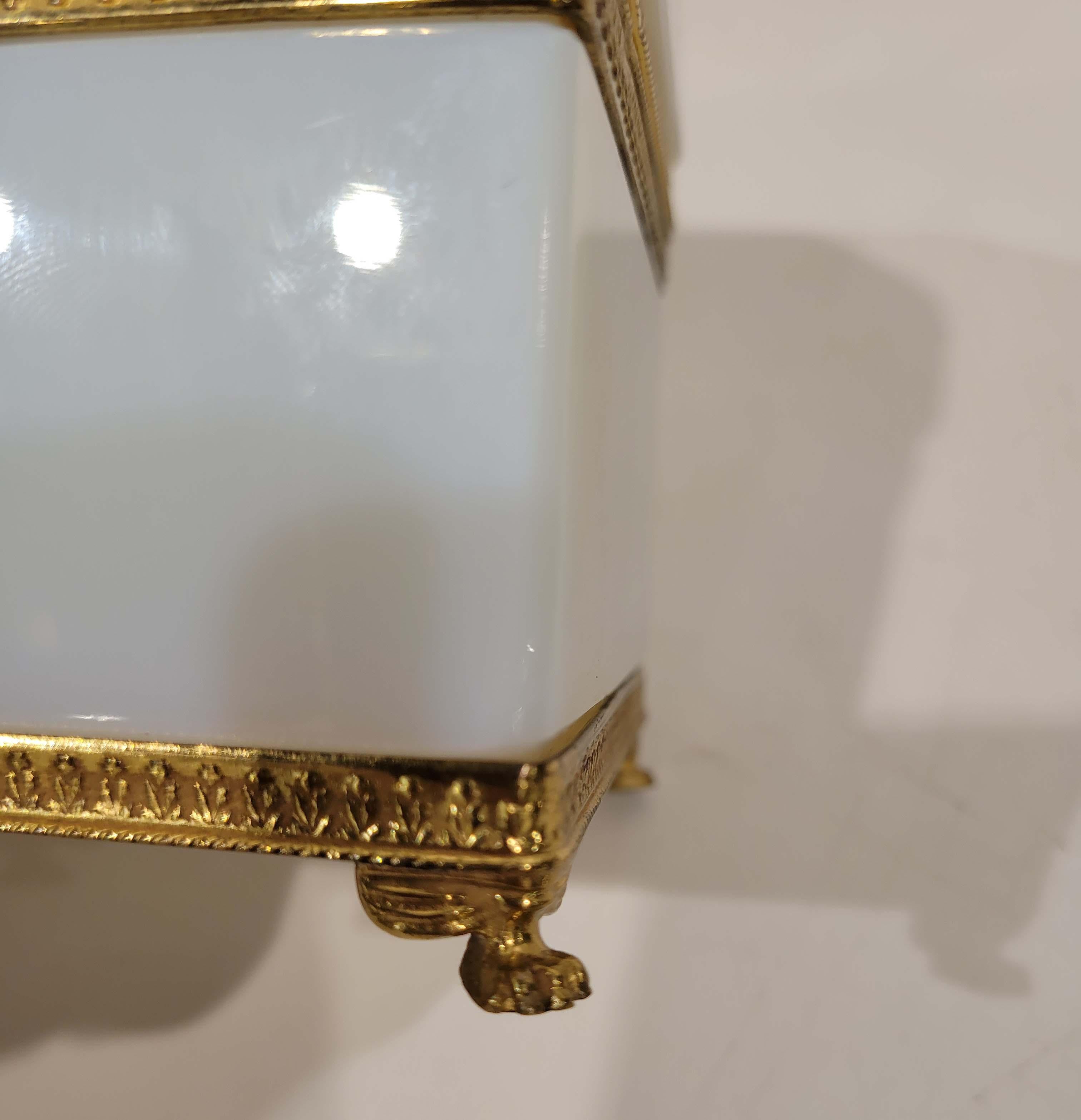 Bronze Mounted White Opaline French Trinket Box Circa 1900 3
