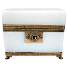 Bronze Mounted White Opaline French Trinket Box Circa 1900