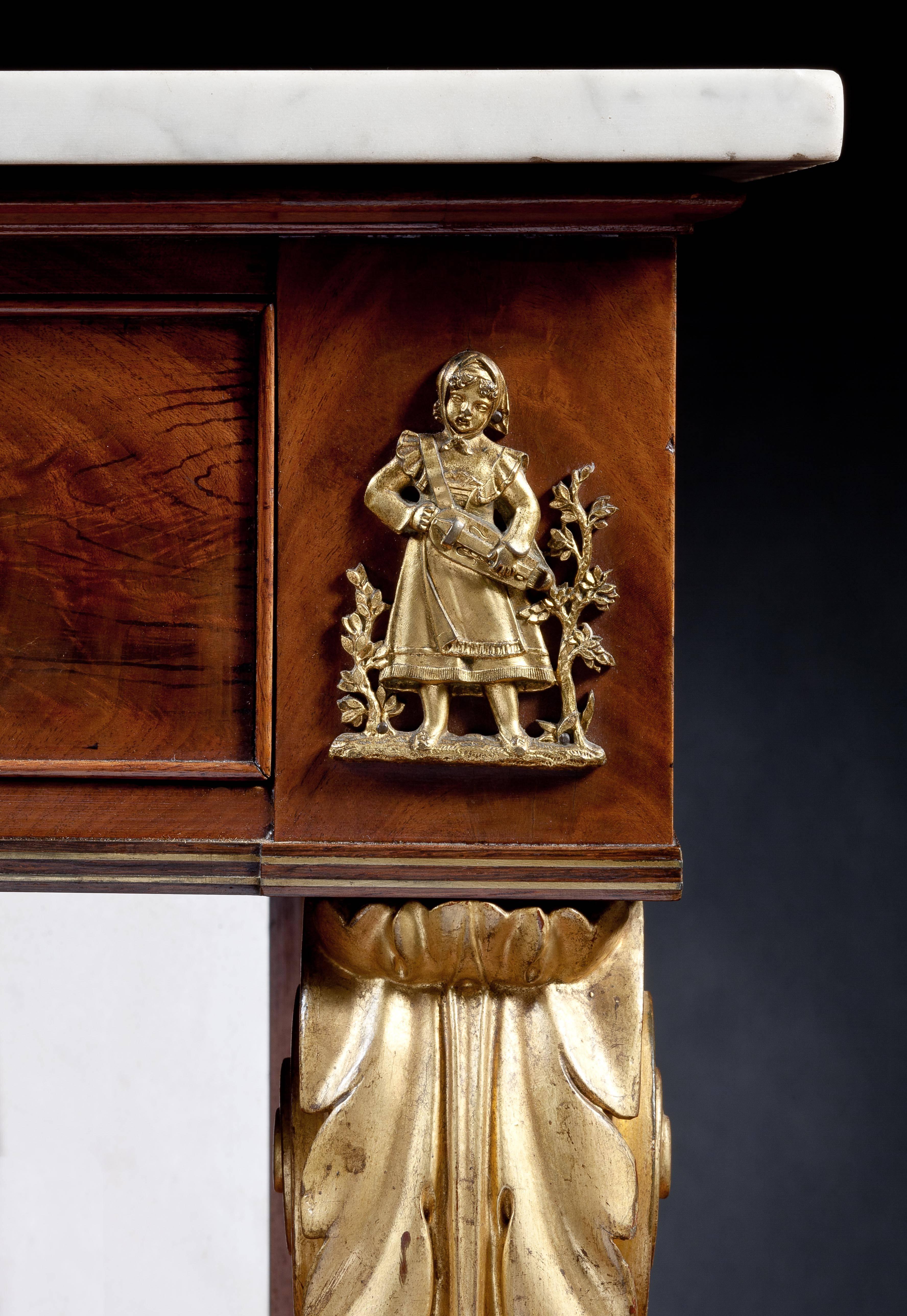 American Classical Bronze-Mounted, Carved Giltwood, Rosewood and Mahogany Pier Table For Sale