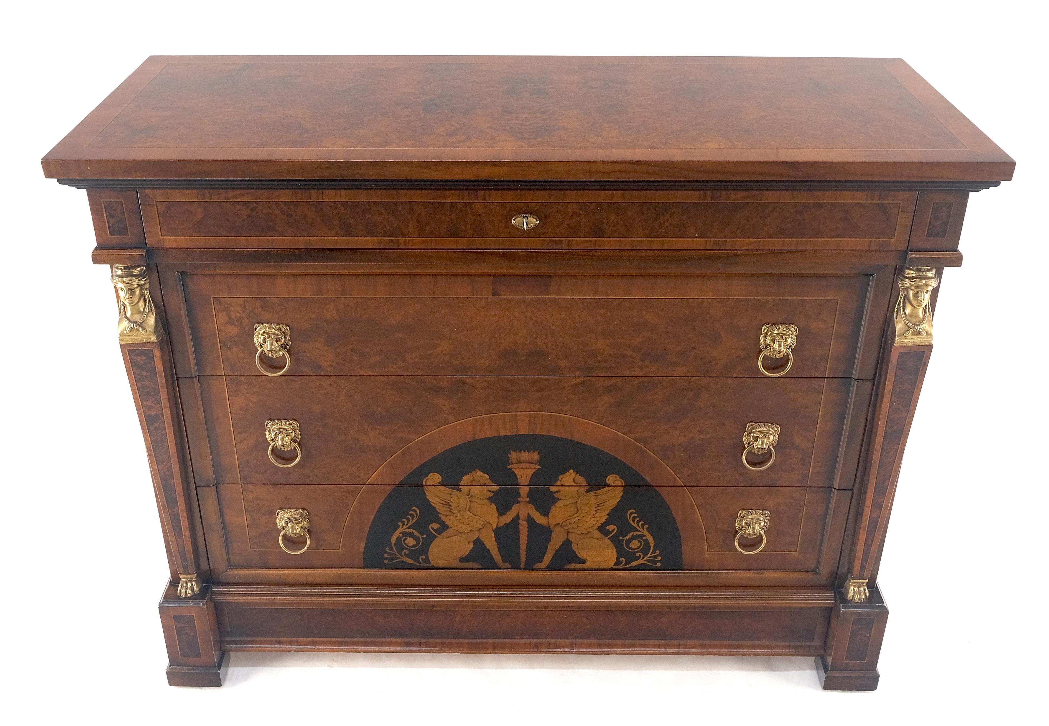 Italiano Supporti e tiranti in bronzo Intarsio in Wood Neoclassico 4 cassetti 48