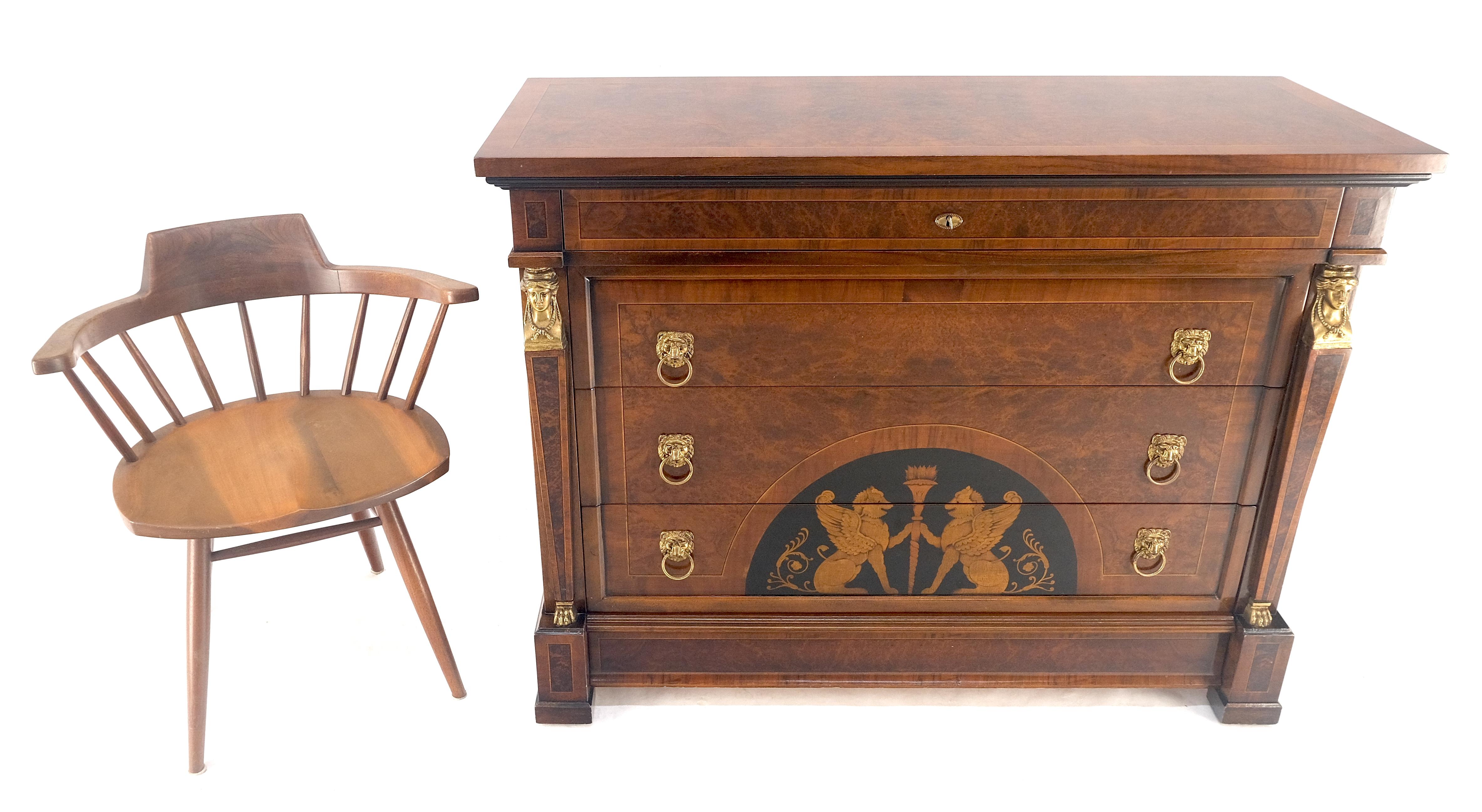 XX secolo Supporti e tiranti in bronzo Intarsio in Wood Neoclassico 4 cassetti 48