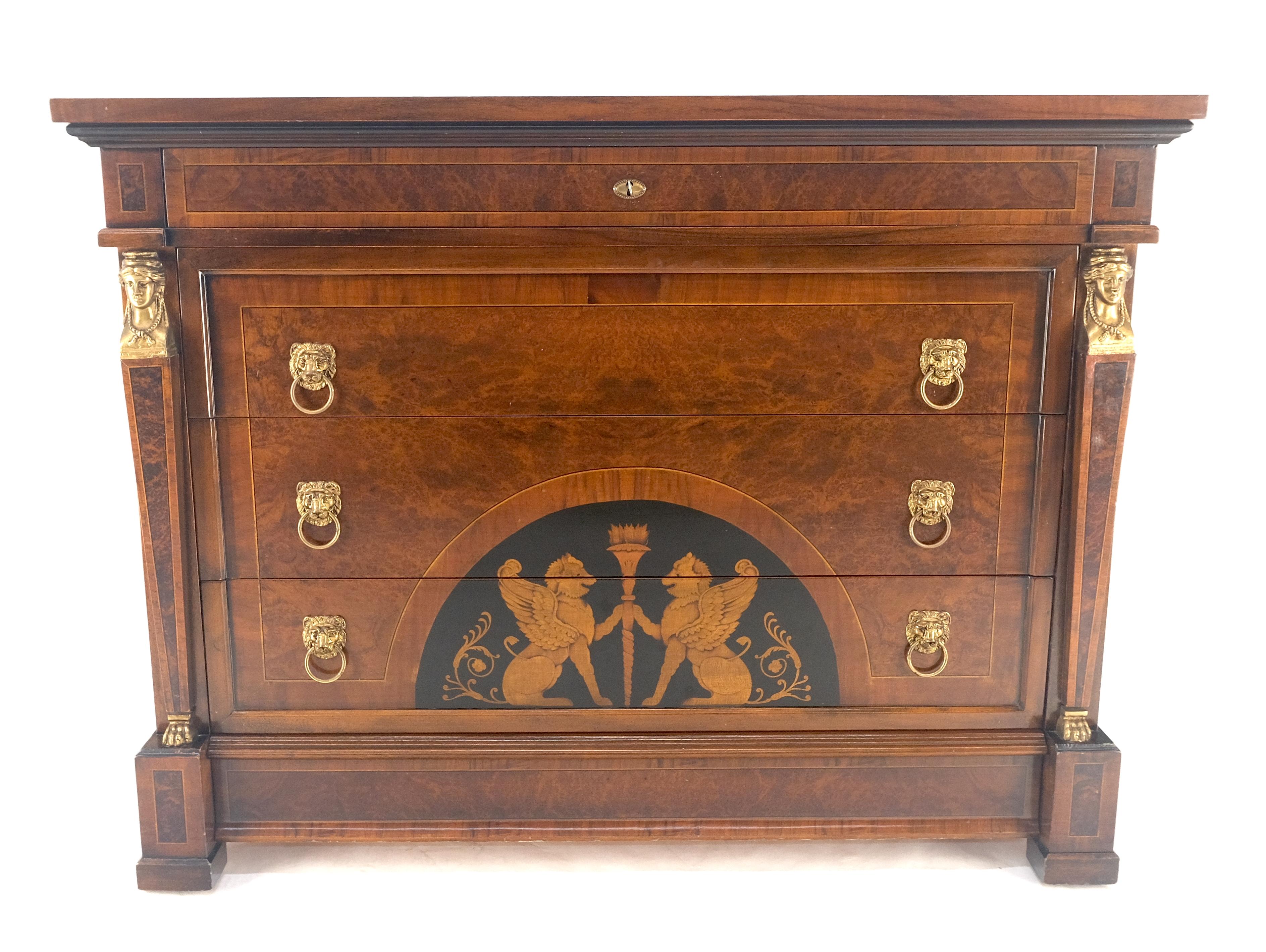 Ottone Supporti e tiranti in bronzo Intarsio in Wood Neoclassico 4 cassetti 48