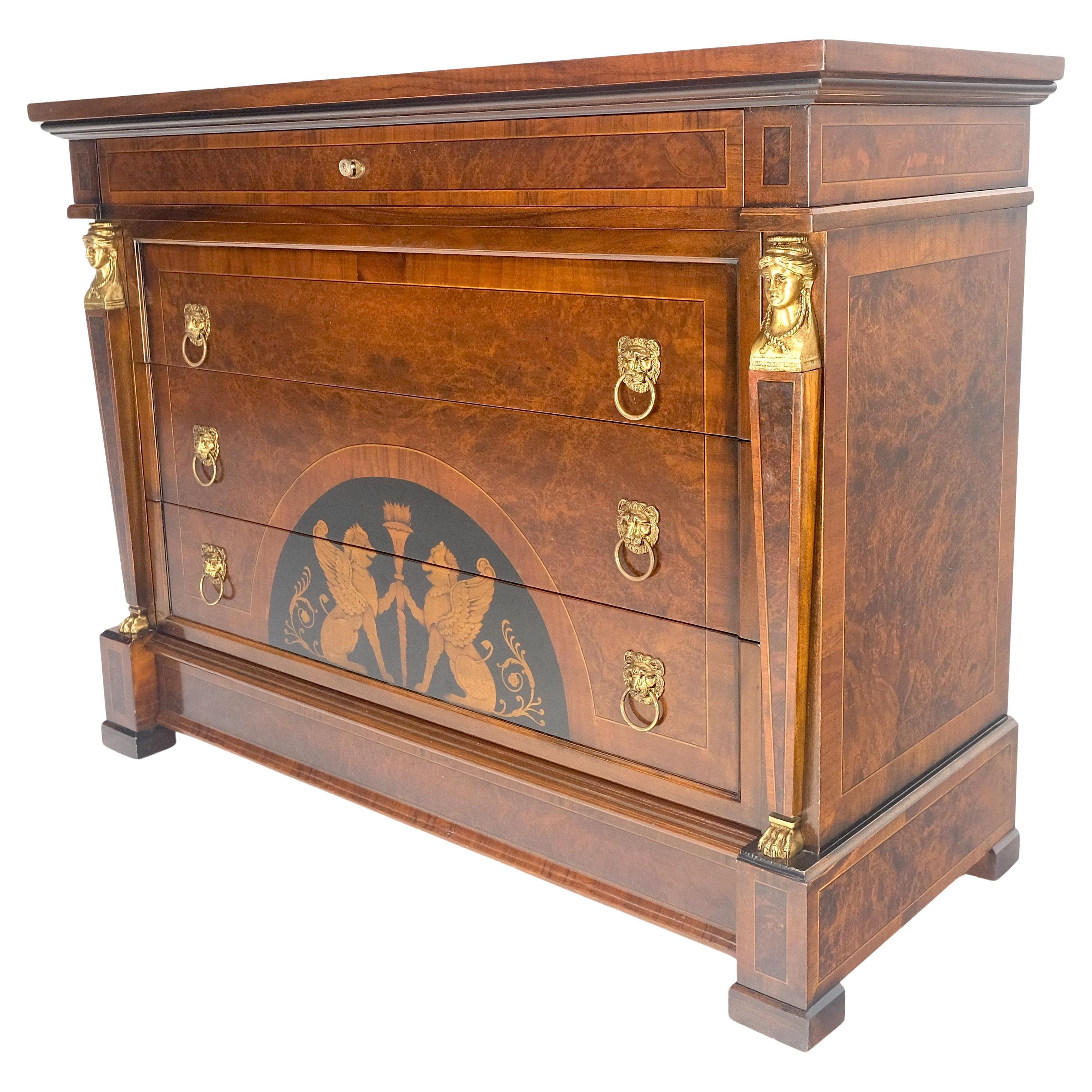 Supporti e tiranti in bronzo Intarsio in Wood Neoclassico 4 cassetti 48" MINT! in vendita
