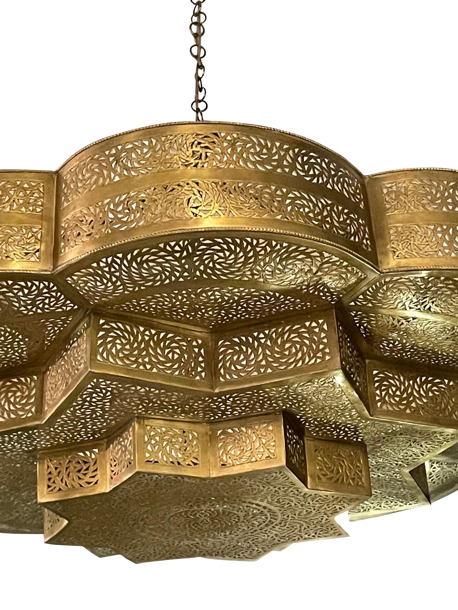 Moroccan Bronze Multi Tiered Perforated Chandelier, Morocco, Contemporary