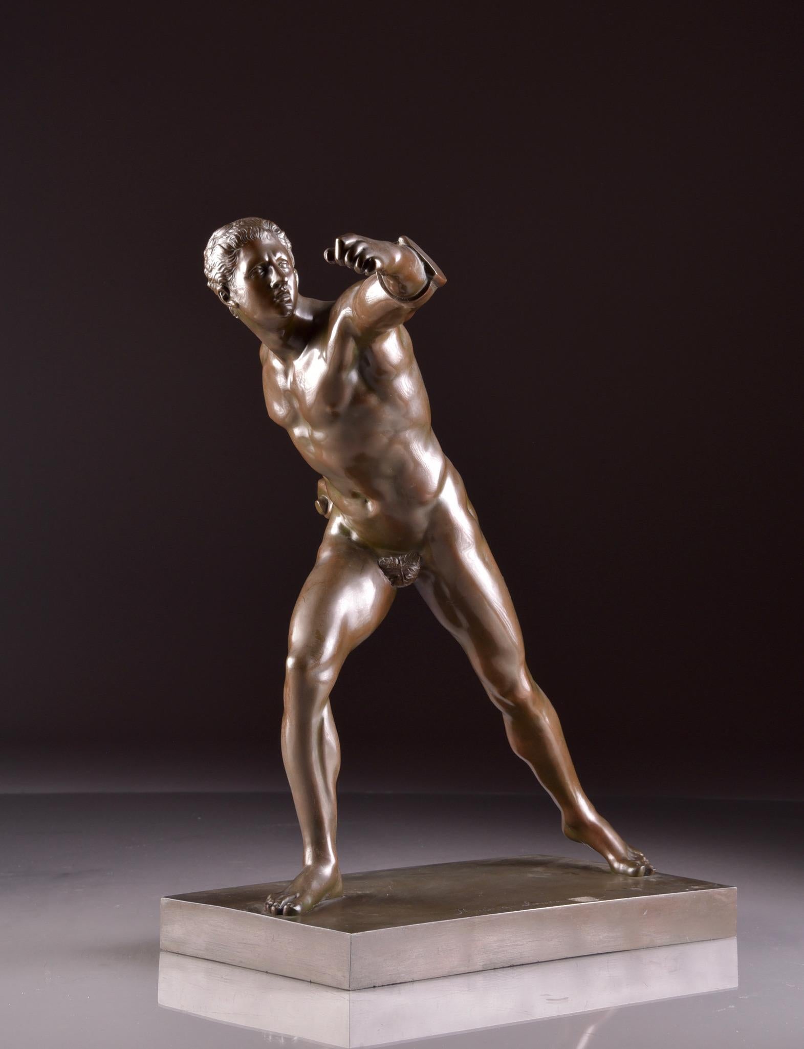 19th century, large patinated bronze of a naked warrior the 