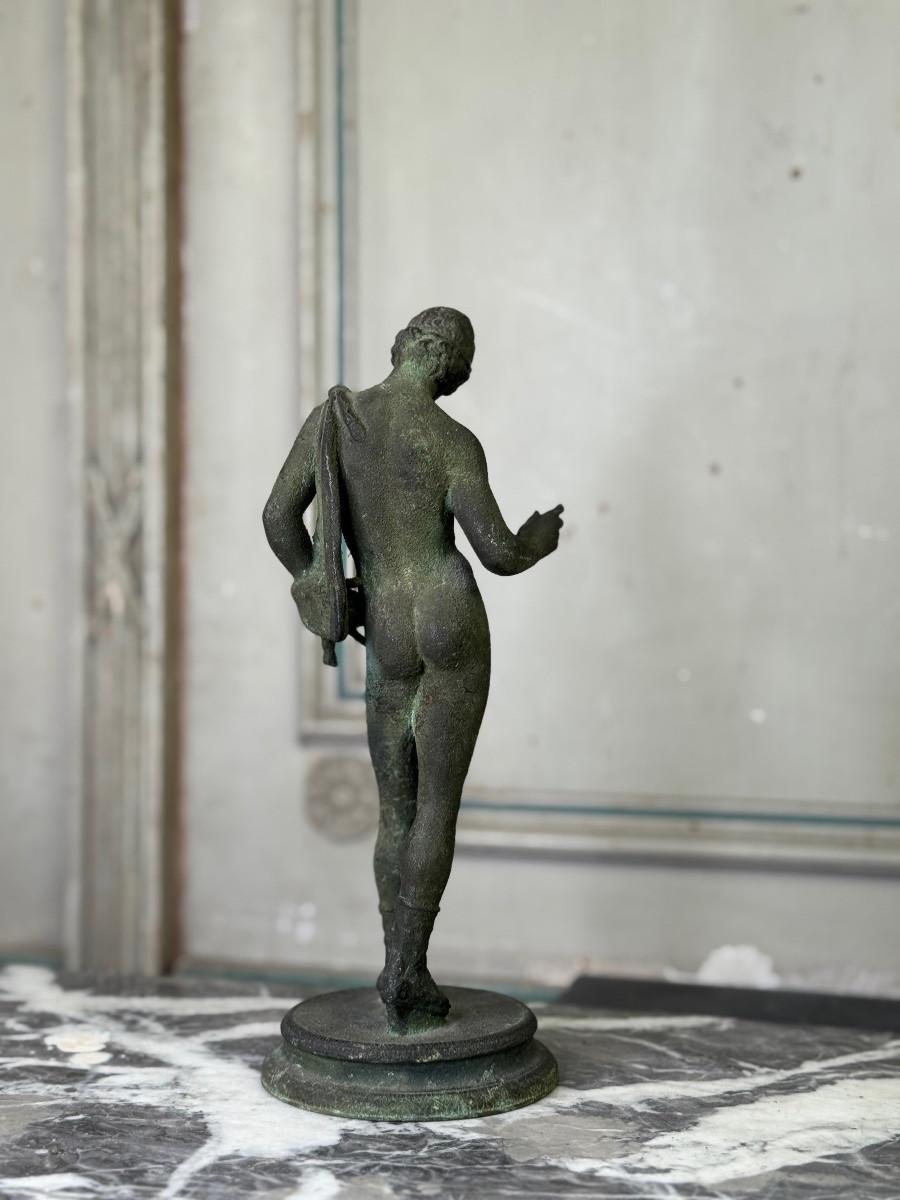 Bronze Narcissus Based on the antique, excavation patina, 19th century For Sale 4