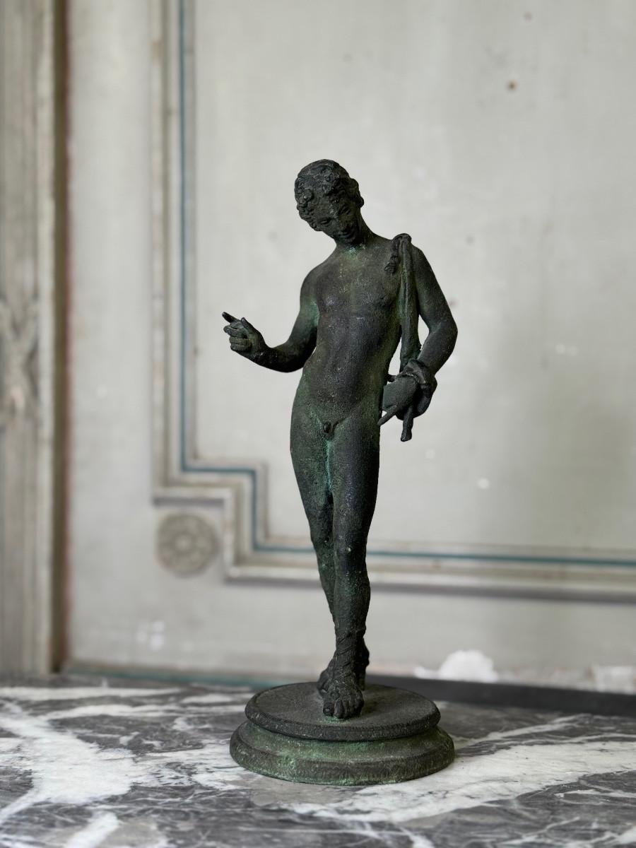 French Bronze Narcissus Based on the antique, excavation patina, 19th century For Sale