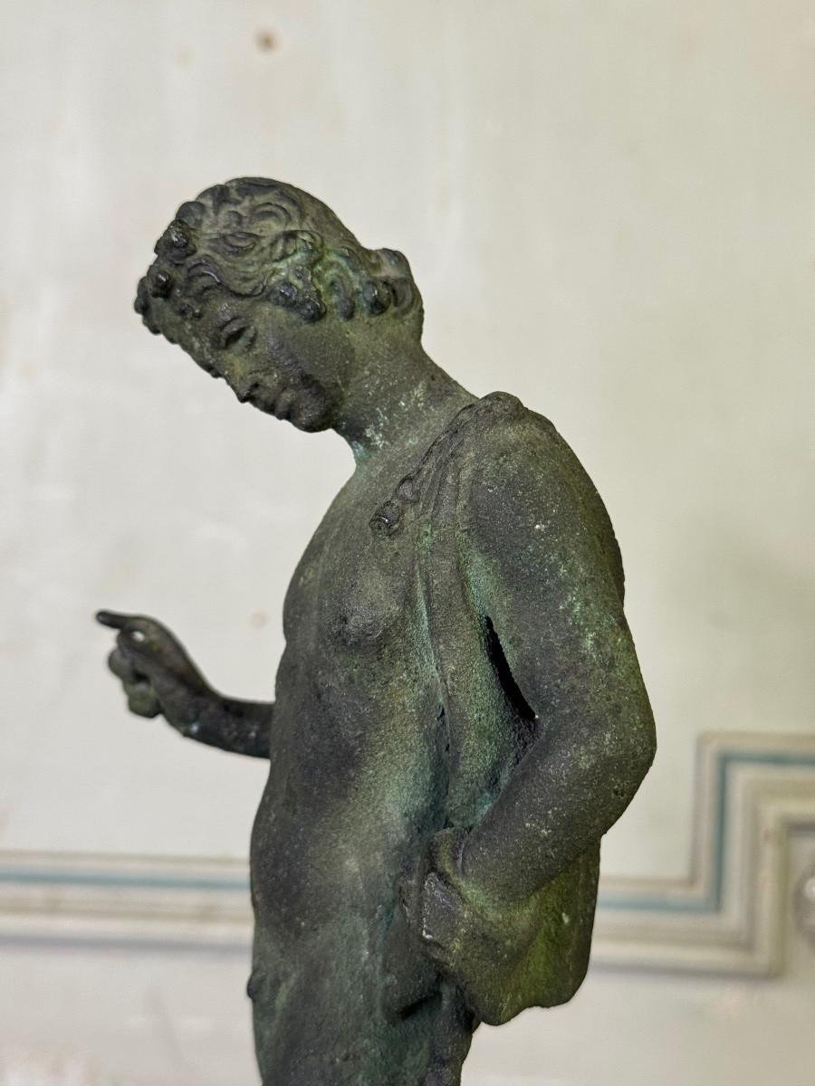 19th Century Bronze Narcissus Based on the antique, excavation patina, 19th century For Sale