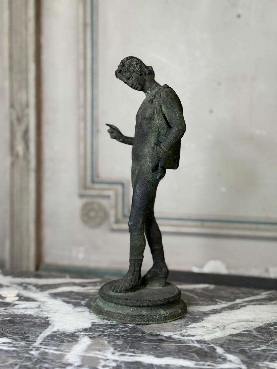 Bronze Narcissus Based on the antique, excavation patina, 19th century For Sale 2