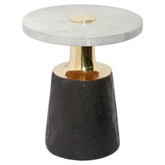 Beistelltisch mit Bronzebeschlägen und angoragrauer Pergamentplatte von Elan Atelier IN STOCK