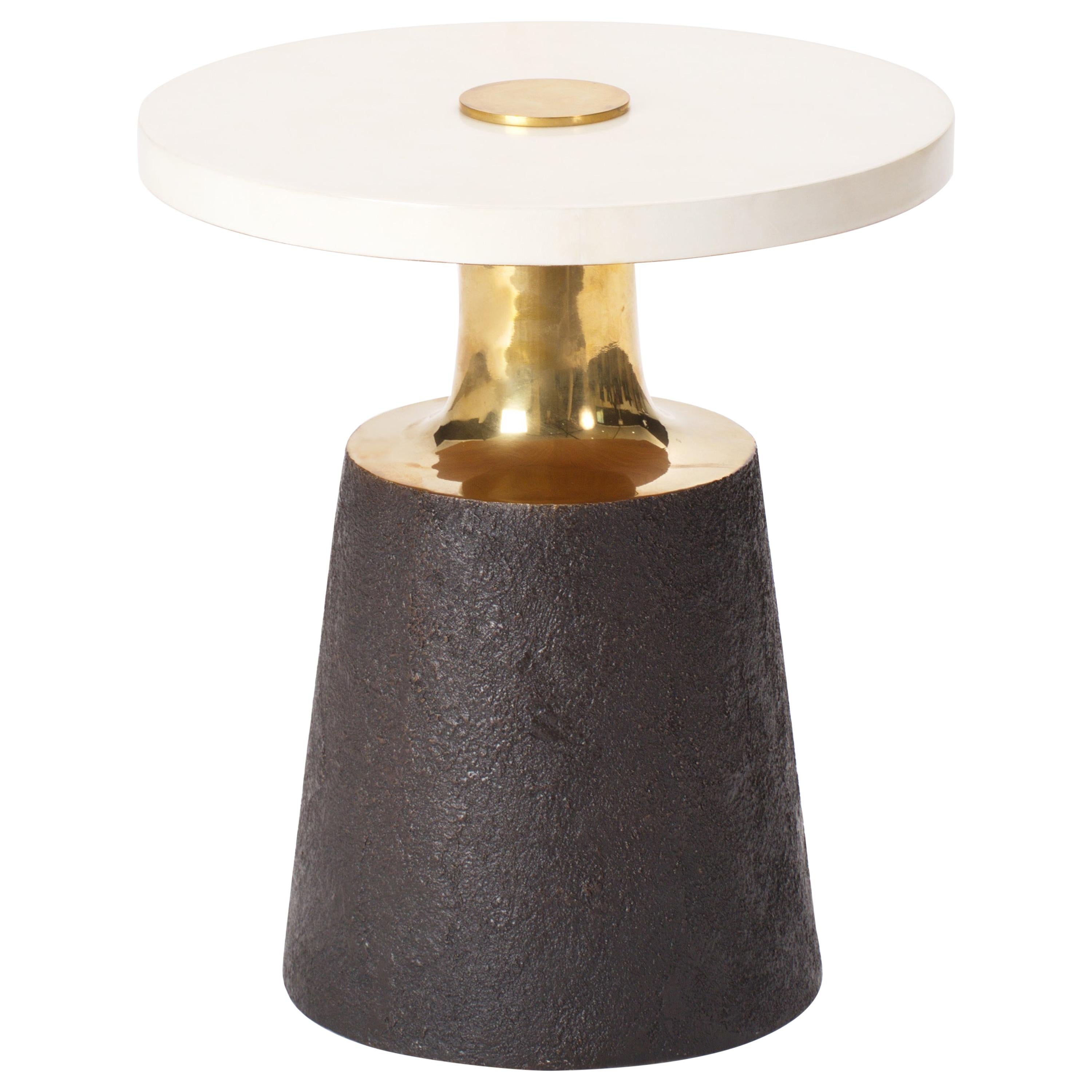 Bronze Necked Side Table with Parchment Top by Elan Atelier For Sale