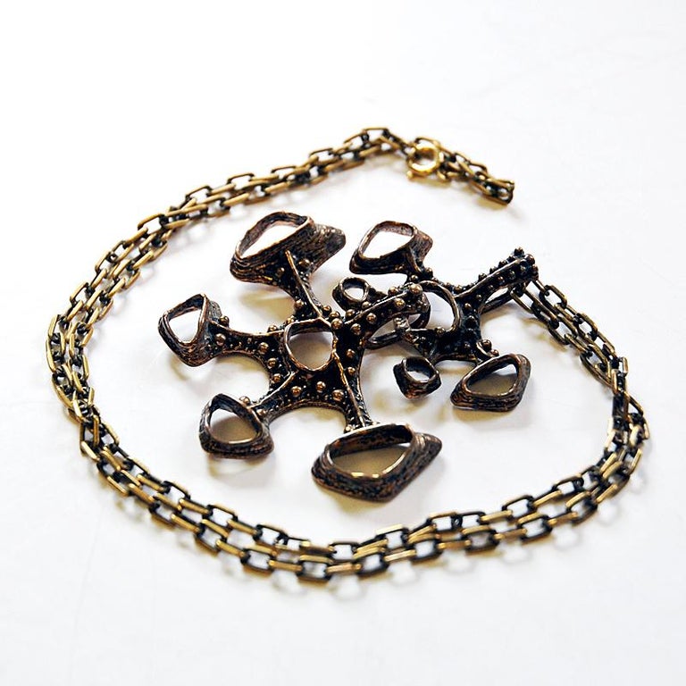 Collier Pendentif Vintage Bronze Studio Else & Paul - Style Norvégien Scandinave - Occasion