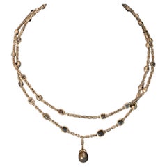 Bronze Necklace with Over 21 Carats of Old Cut Brown Diamonds and Natural Pearl Bronze Necklace with Over 21 Carats of Old Cut Brown Diamonds and Natural Pearl