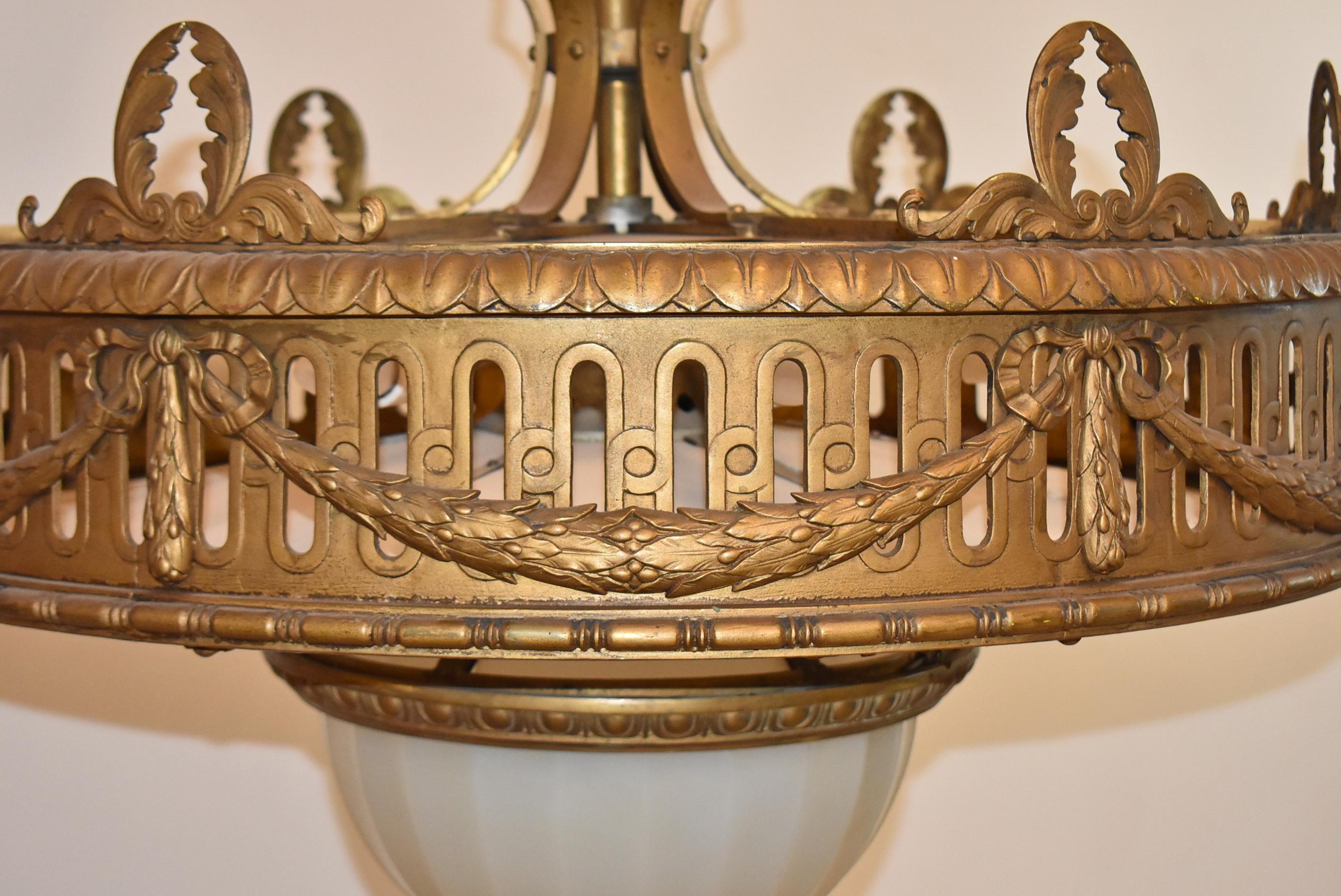 Bronze Neoclassic Style Nine-Light Chandelier For Sale 5
